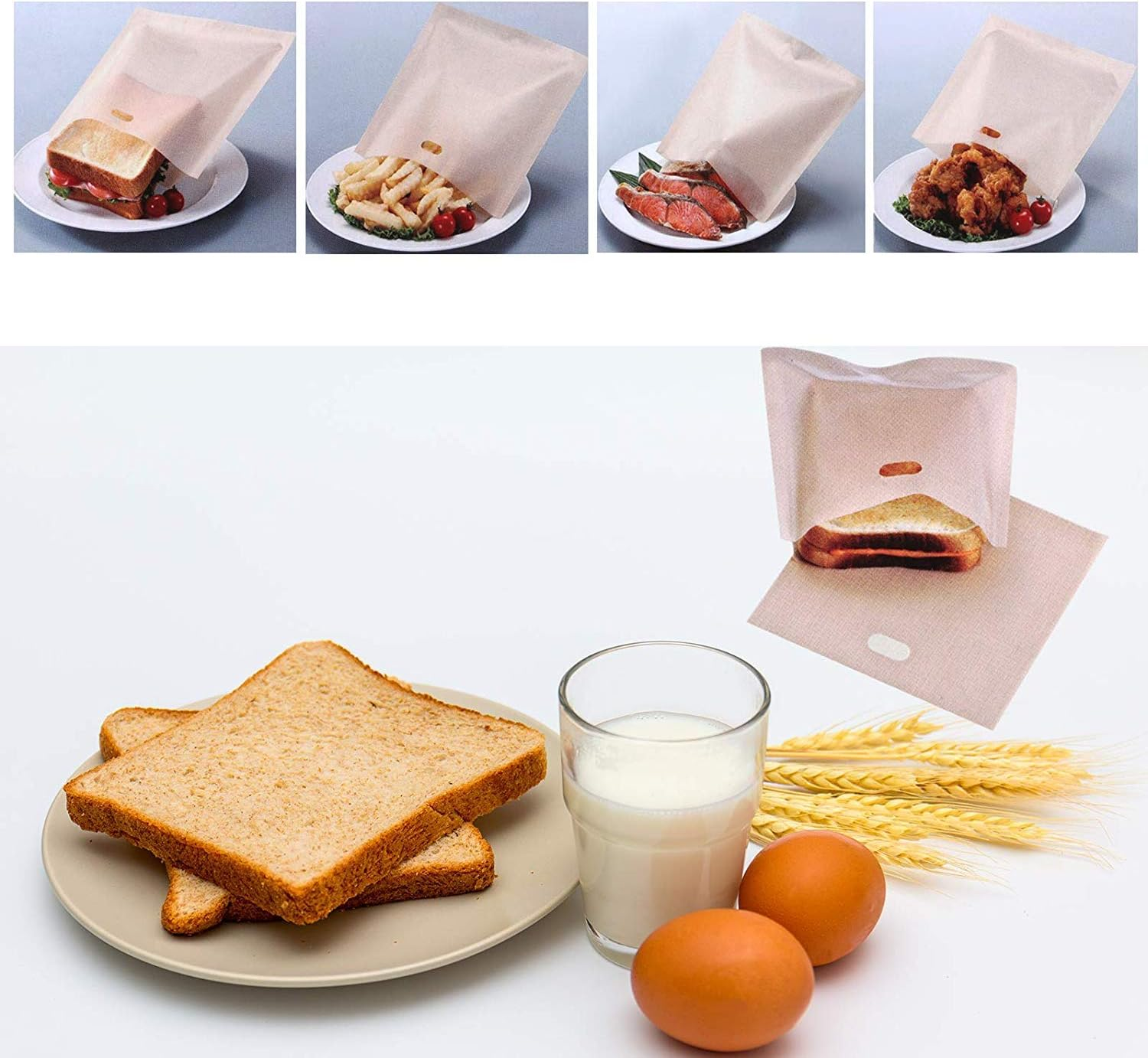 GWHOLE Toaster Bag, 3 Sizes 12 Pack Non-Stick Reusable Toaster Bags Hear Resistant Microwave Oven Toaster Sandwich Bags for Grilled Cheese Sandwich Pizza image number 2