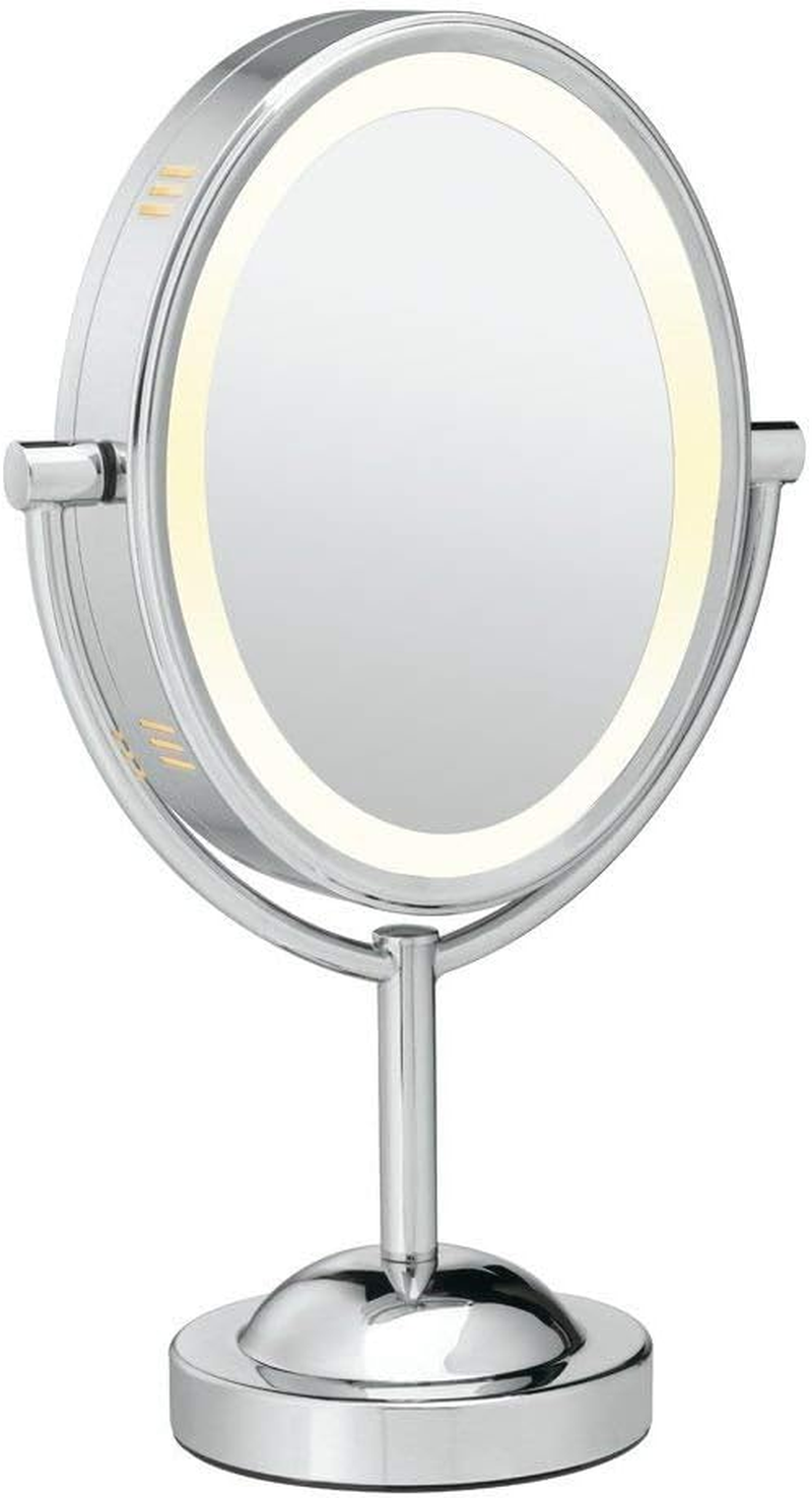 Conair Lighted Makeup Mirror, LED Vanity Mirror, 1X/7X Magnifying Mirror, Double Sided, Corded in Polished Chrome - Satin Nickel Finish image number 4