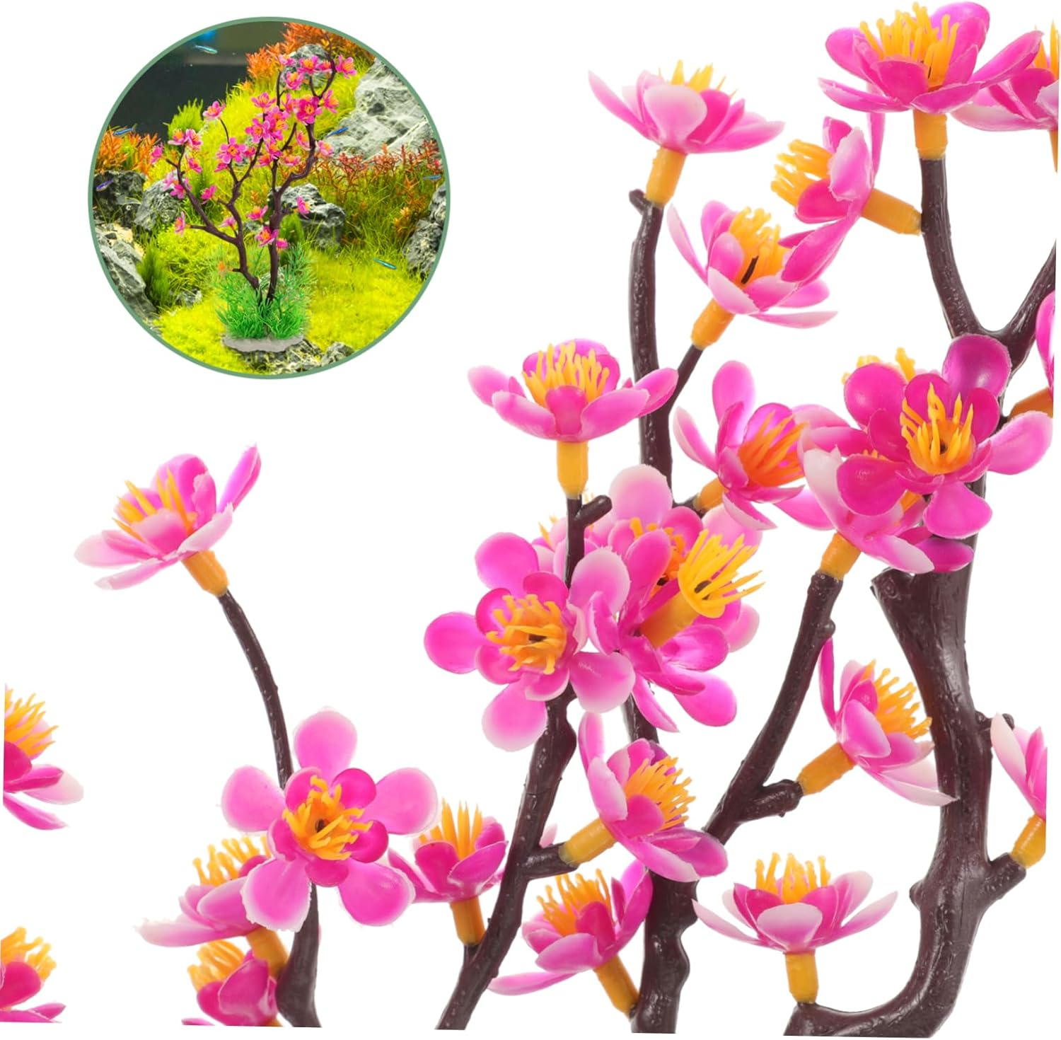 Kisangel Artificial Plum Blossom Aquarium Plants Underwater Decoration for Fish Tank Lightweight and Realistic Aquatic Plant Decoration for Home and Office Aquariums image number 1
