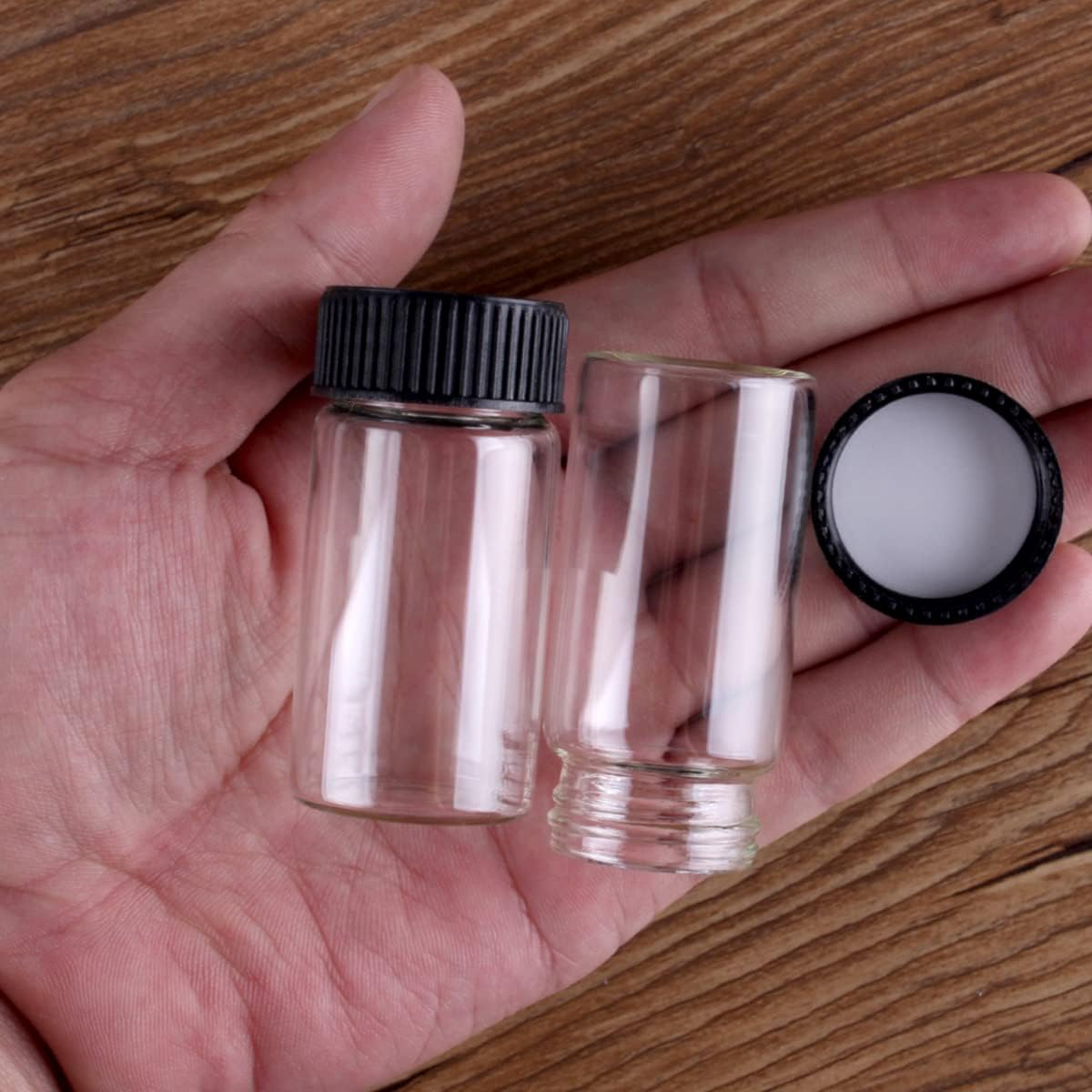 24 Pieces 25Ml Transparent Glass Bottles with Black Plastic Screw Cap Tiny Jar Vials Art DIY Craft Gift image number 2