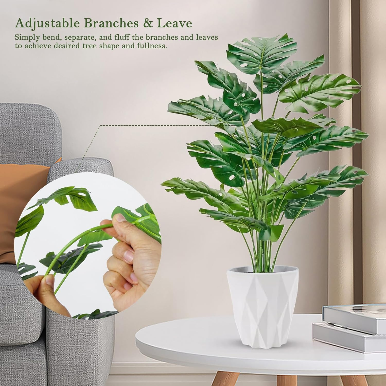 Auolen 28" (70Cm) Tall Artificial Monstera Deliciosa Plants, Faux Swiss Cheese Floor Plants Fake Tropical Silk Tree with Pot for Indoor Outdoor Office House Living Room Home Decor image number 2