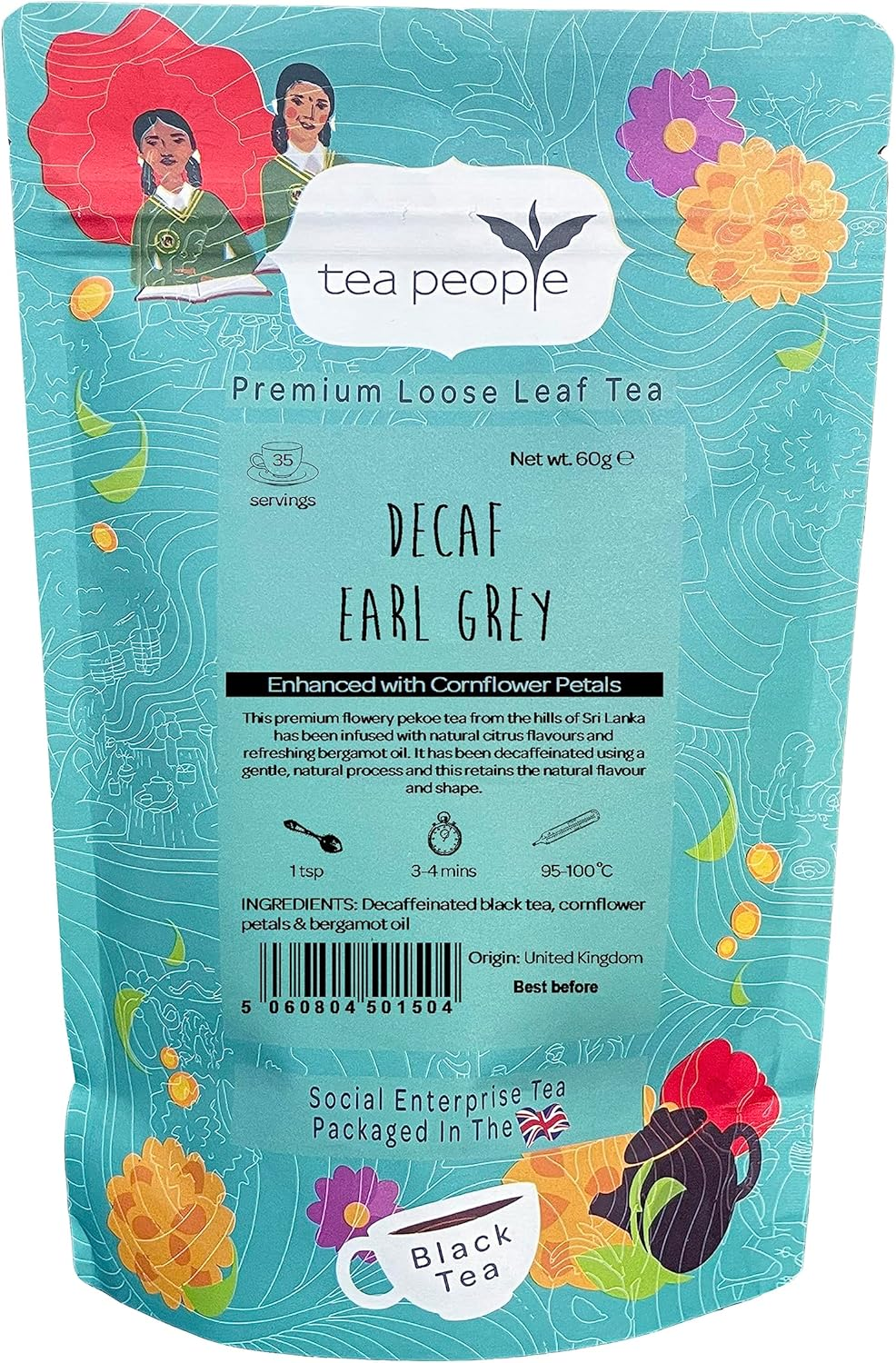 Tea People Decaf Earl Grey Loose Leaf Flavoured Black Tea in a Tin Caddy 100 G