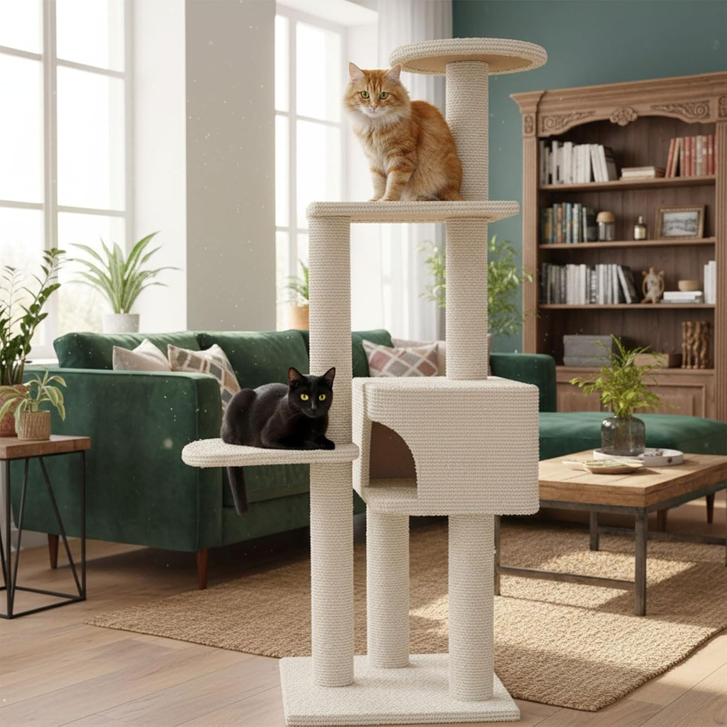 Cat Scratch Protector Climbing Mat,Cat Scratching DIY Furniture Guard Mat for Sofa Couch Cat Tree Wall Protection for Pet Cats (100 Cm X 30 Cm/39.37" X 11.81"),Reusable Self-Adhesive - Ruibex (Khaki) image number 2