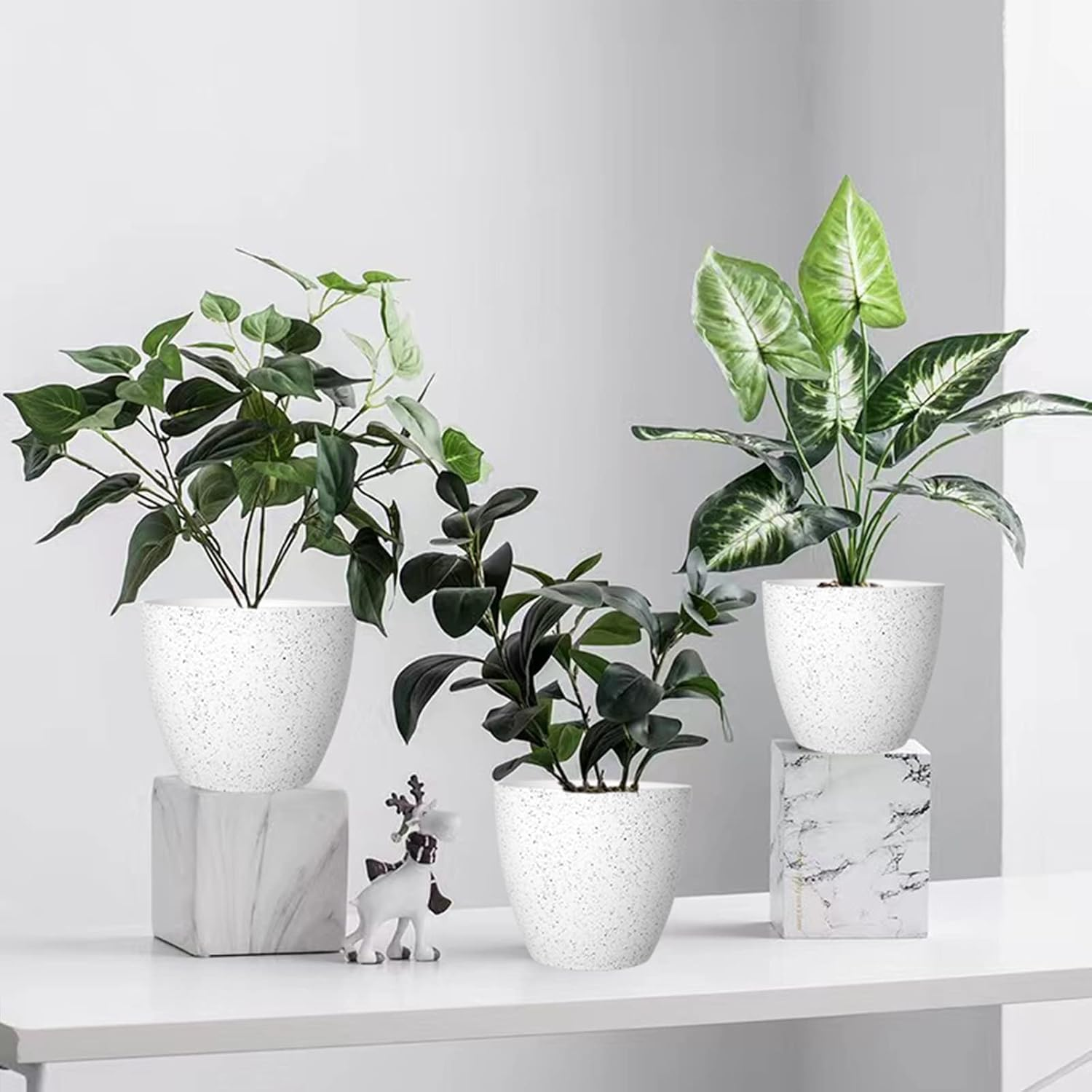 Vanavazon Flower Pots 9/8/7 Inch Set of 3 Flower Pots Indoor Outdoor Modern Decorative Planters with Drainage Hole and Tray (White) image number 7