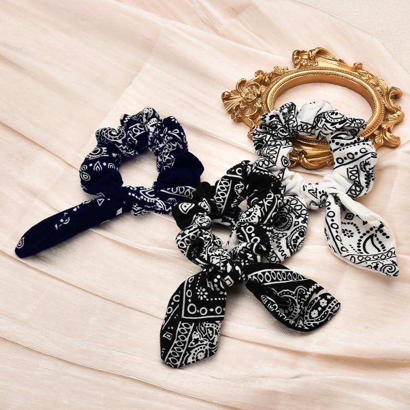 Scrunchy Hair Ties Bandana Hair Bow Ribbons for Women Bunny Ear Scrunchies for Women Girls Ponytail Holder image number 6
