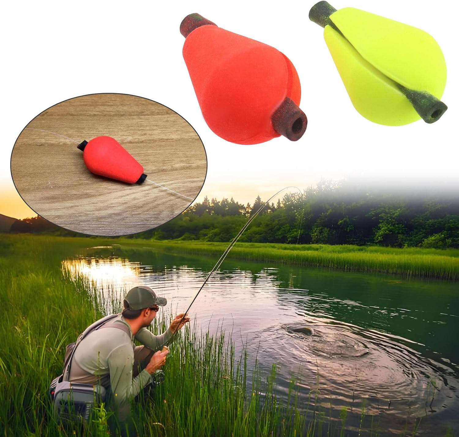 LT Easiyl 20Pcs Float Foam Fly Fishing Float Strike Indicator Water Drop Bobber Indicators Accessory Fluorescent Yellow and Orange Red image number 6