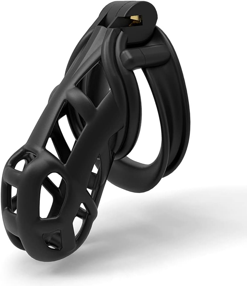 Sex Factory Male Cock Cage Chastity Device Tease Resin Chastity Locked Cage with 4 Different Size Rings for Male Exercise (Black) image number 6