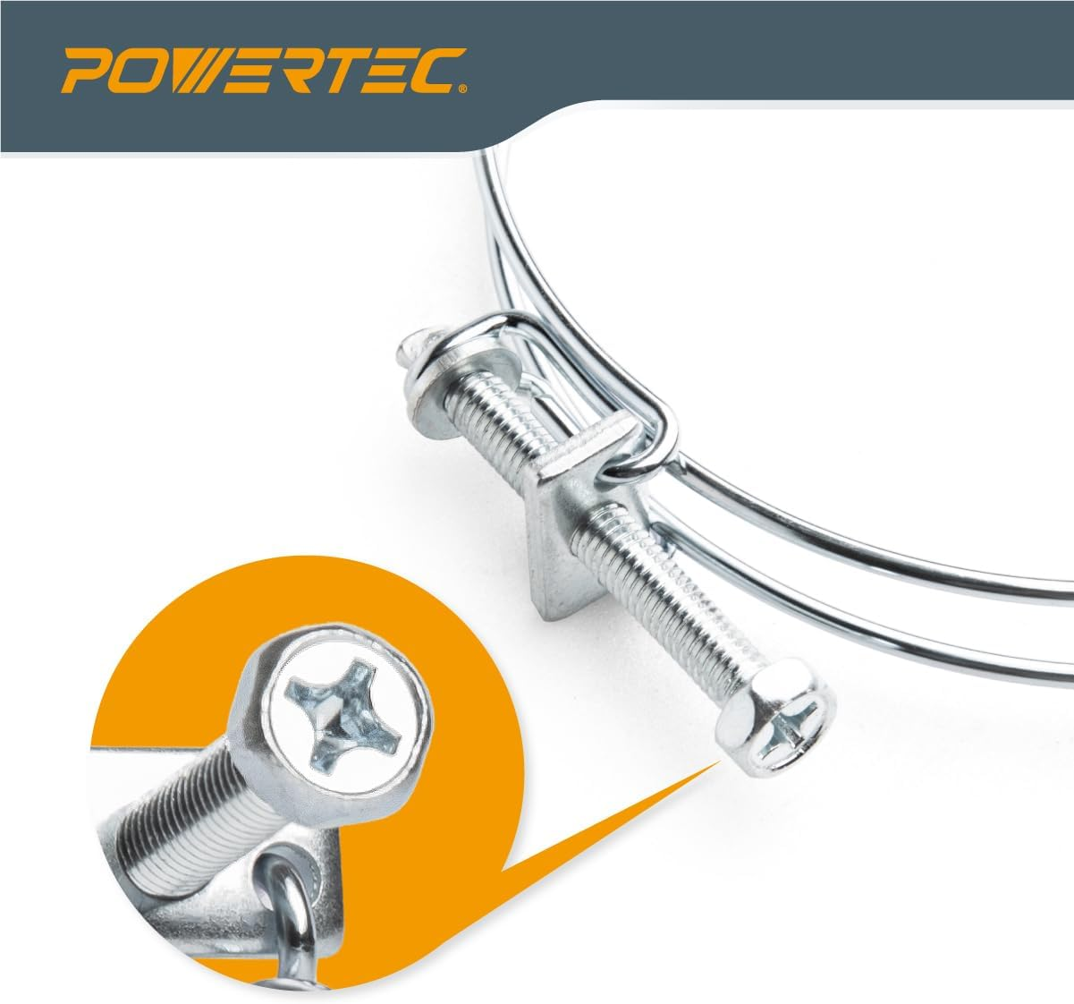 POWERTEC 4 Inch Double Wire Hose Clamp with Bolt, 10 PK Adjustable Hose Clamps for Dust Collector, Dust Collection Hose and Dryer Vent Hose, Pipe Clamp, Worm Gear Clamp, 70261 (Color May Vary) image number 6