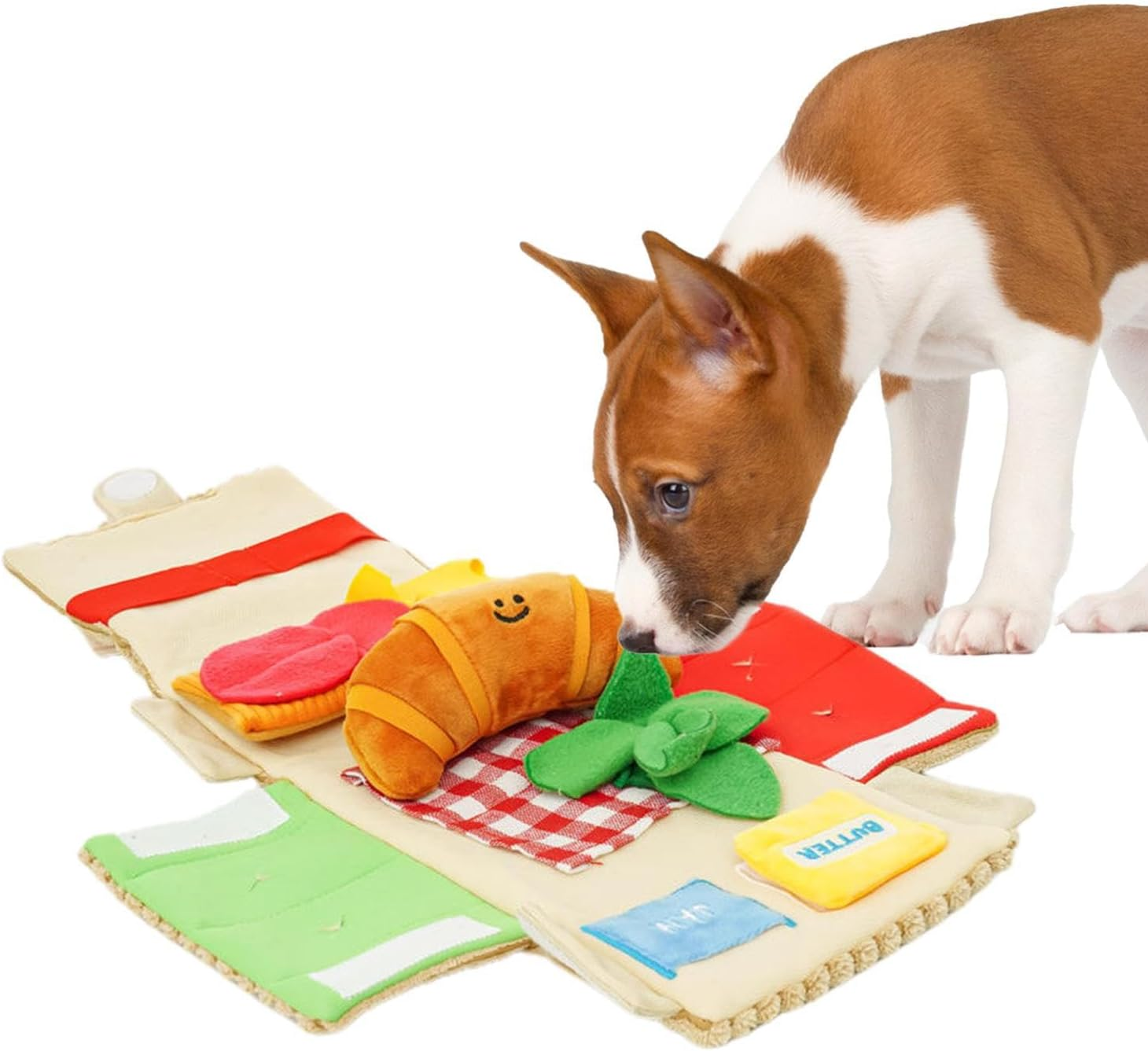 Dog Sniffing Mat,Pet Snuffle Mat with Cute Cow Horn Toy and Treat Pouch - Interactive and Behavioral Training Aid Toy, Dog Enrichment Toys for Pets, Puppies, Cats