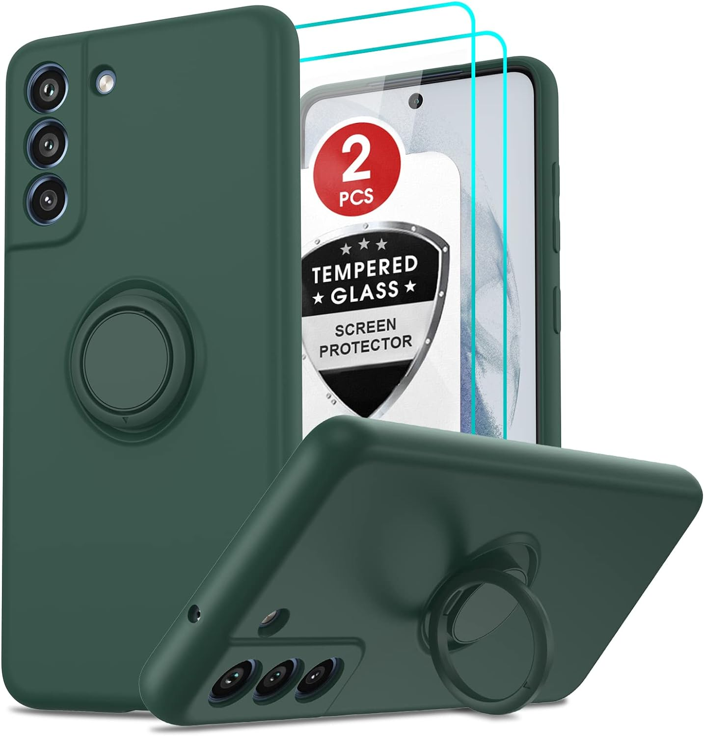 Leyi for Galaxy S21 FE 5G Case: with Tempered Glass Screen Protector [2 Pack], Magnetic Kickstand 360&deg; Rotatable Ring Holder, Protective for Samsung Galaxy S21 FE 5G Case, Green