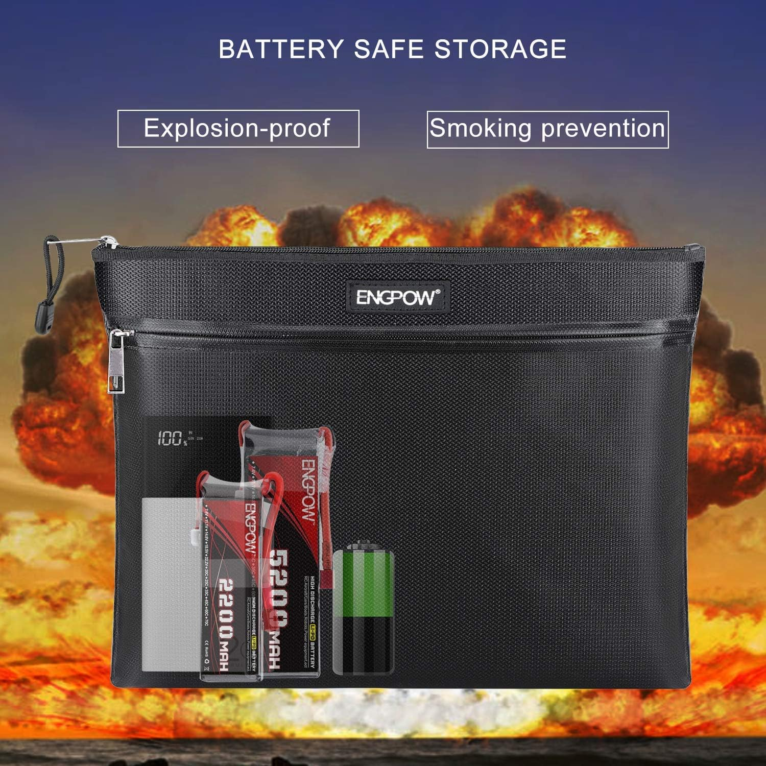 Fireproof Document Bag Two Pockets Two Zippers,Engpow Fireproof Safe Bag 13.4"X 10.2" Waterproof and Fireproof Money Bag Fire Safe Pouch File Storage for A4 Document Holder,Cash and Tablet