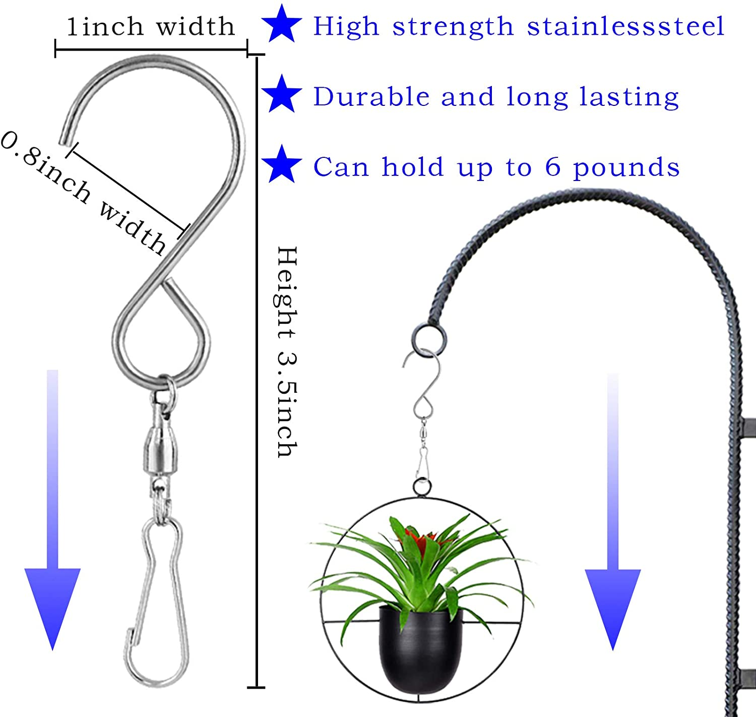 AMZSEVEN 8 Pack Swivel Hooks Clips for Hanging Wind Spinners, Wind Chimes, Bird Feeder, Crystal Twisters Party Supplies （Silver）