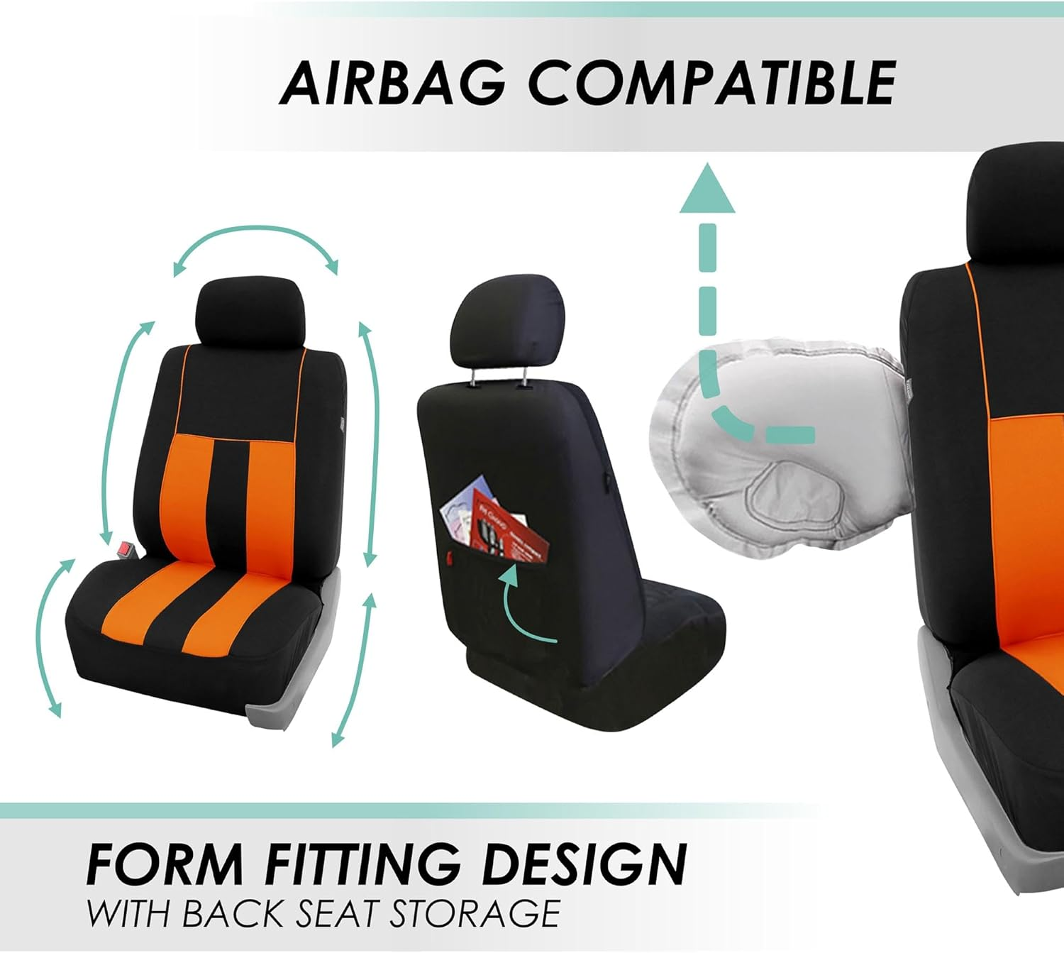FH Group Car Seat Covers Full Set Cloth - Universal Fit, Automotive Seat Covers, Low Back Front Seat Covers, Airbag Compatible, Split Bench Rear Seat, Car Seat Cover for SUV, Sedan, Van Orange image number 1