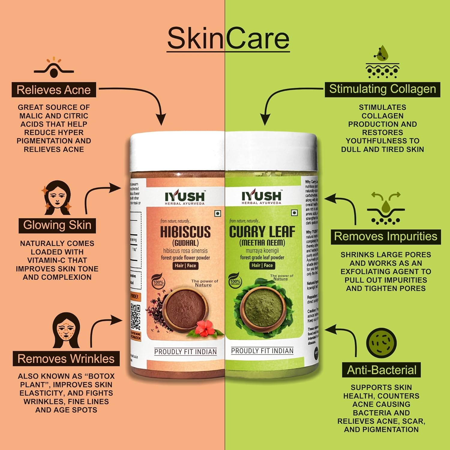 IYUSH Herbal Ayurveda Curry Leaves Powder and Hibiscus Powder for Hair Growth &ndash; 200Gm | Hair Mask for Dry and Frizzy Hair | Hair Mask for Hair Growth | Hair Volume Powder | Hair Powder | 100Gm Each image number 3