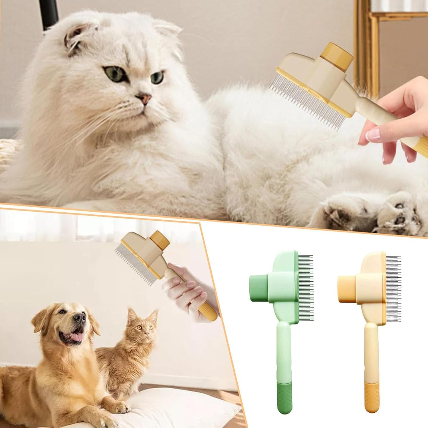 Self-Cleaning Pet Flea Comb Grooming Brush, 2 Piece Pet Flea Comb Grooming Brush Set, Pet Hair Removal Tool, Self-Cleaning Pet Hair Removal Comb Flea Comb image number 3