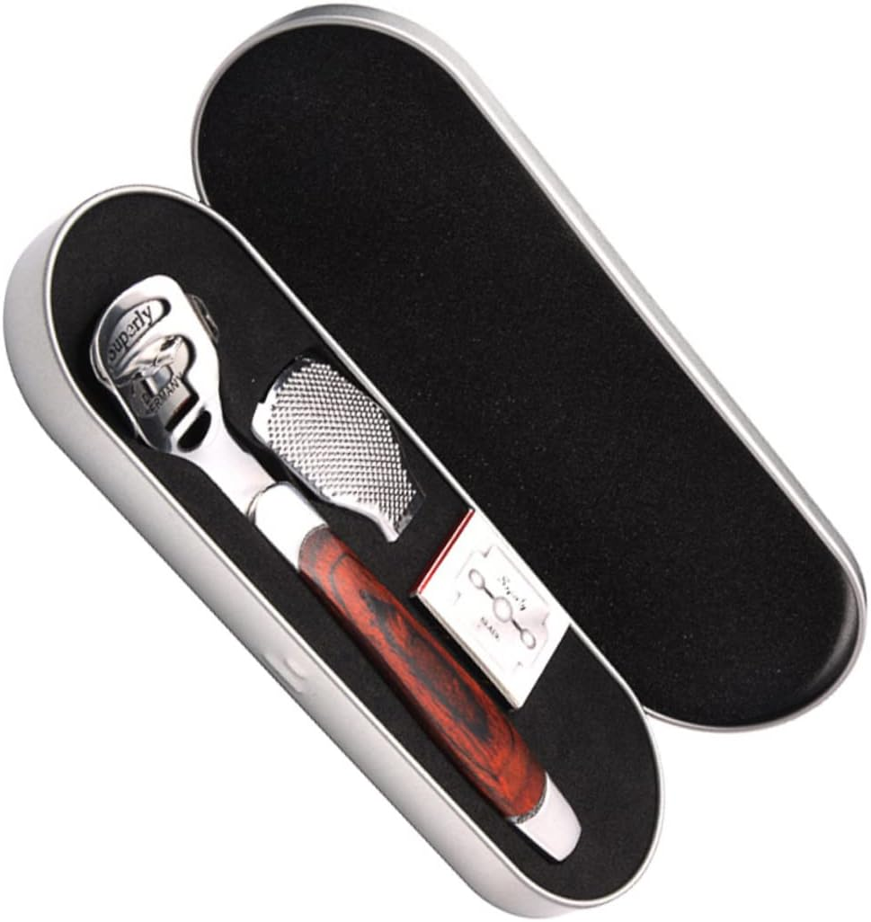Baluue Stainless Steel Foot File Scraper Set (3 Pieces) Dead Skin Remover Callus Remover Tool Pedicure Kit for Men and Women Sturdy Easy to Use Comes in Assorted Color Wooden Box image number 2