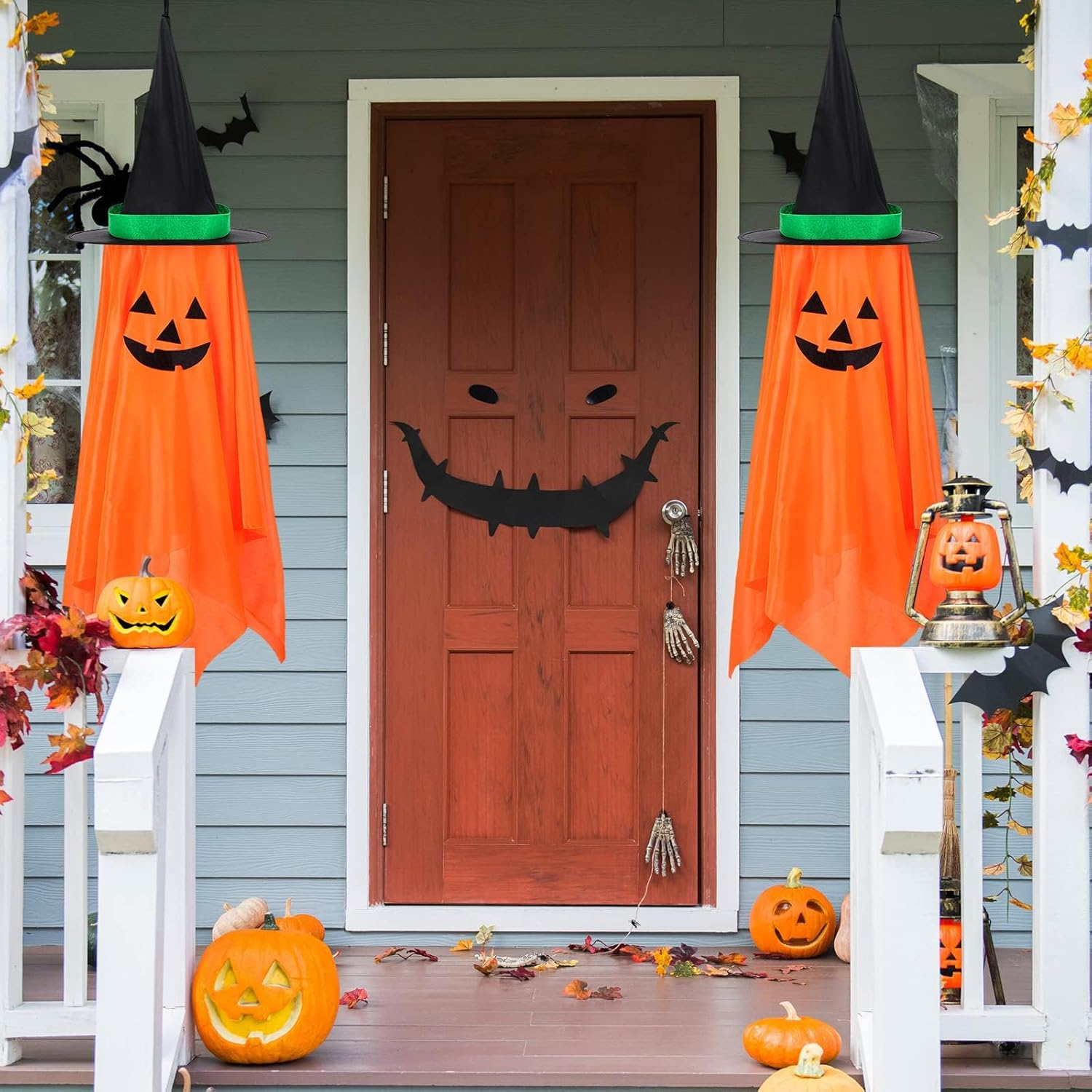 TTYRBF Halloween Decorations,Ghost Halloween Hangings,2 Pcs Halloween Hanging Pumpkin Decorations Halloween Outdoor Ghost Witch Decor Cute Hanging Pumpkin Decor Halloween Orange Ornaments Party Decor image number 3