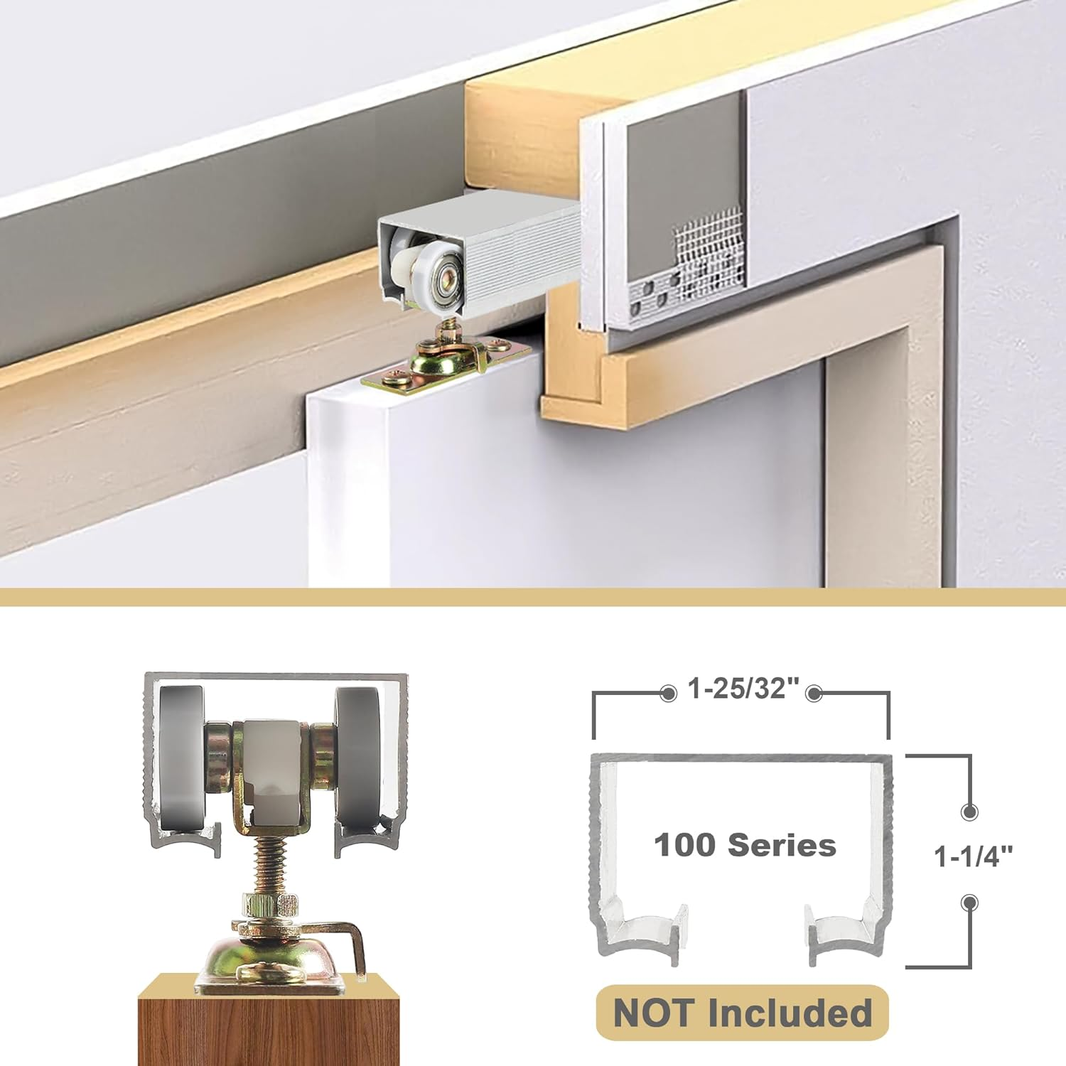 Maxxgeek Sliding Pocket Door Top Hanger Rollers Fit Johnson Part #1125 & #1500 Hardware Kit, 1'' Nylon Ball Bearing Wheels, 200Lbs Weight Capacity, 2 Pack image number 6