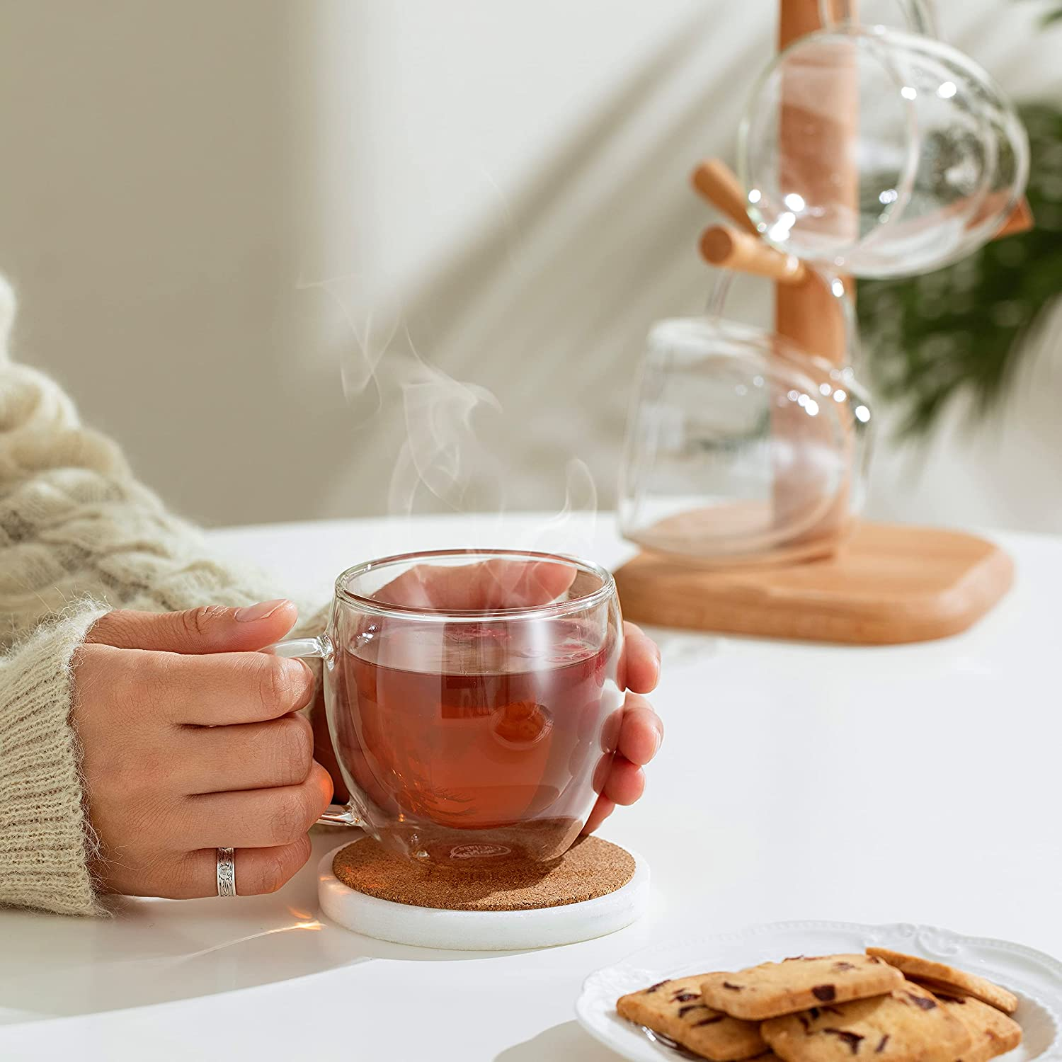 CNGLASS 250Ml Glass Coffee Mugs,Double Wall Insulated Glass Mugs with Handle,Clear Espresso Mugs for Latte,Cappuccino,Tea Bag,Set of 4 - 150Ml(4-Pack) image number 6