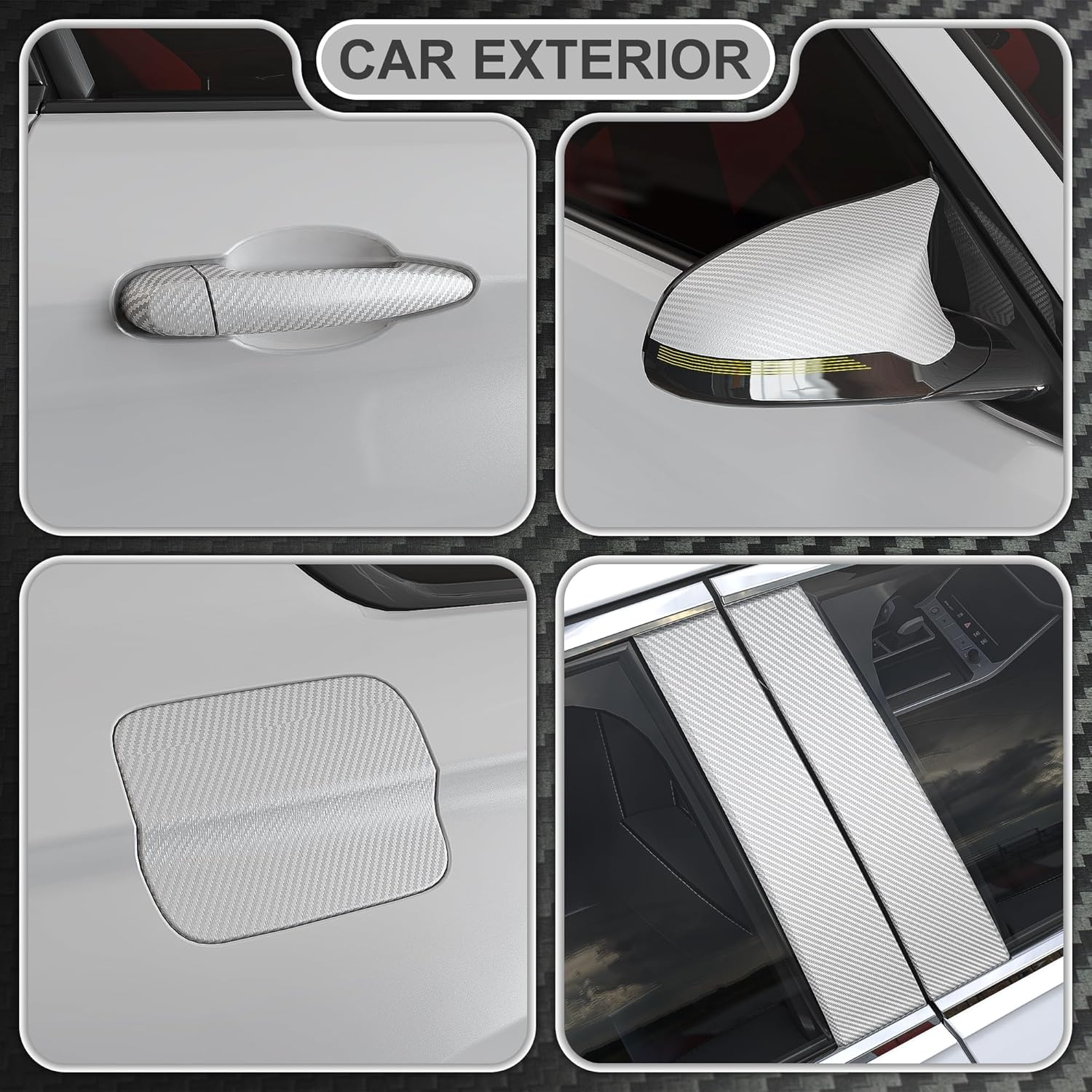 3D Carbon Fiber Vinyl Wrap, White Car Wrap Film Roll with Air-Release Technology for DIY Use, Car Auto Decal Exterior and Interior Wrapping Film, Vehicle Self Adhesive Sticker 1Ft X 5Ft