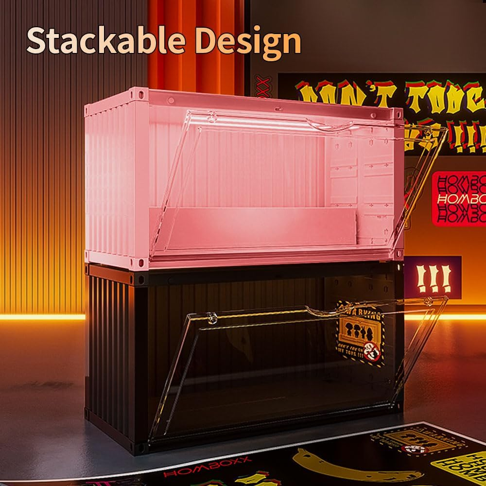 Clear Acrylic Display Case with Light,Container Dustproof Protection Display Box for Collectible Pop Figures and Toys,Toys Not Included,13.8 in X 7.5 in X 6.7 in (Pink) image number 3