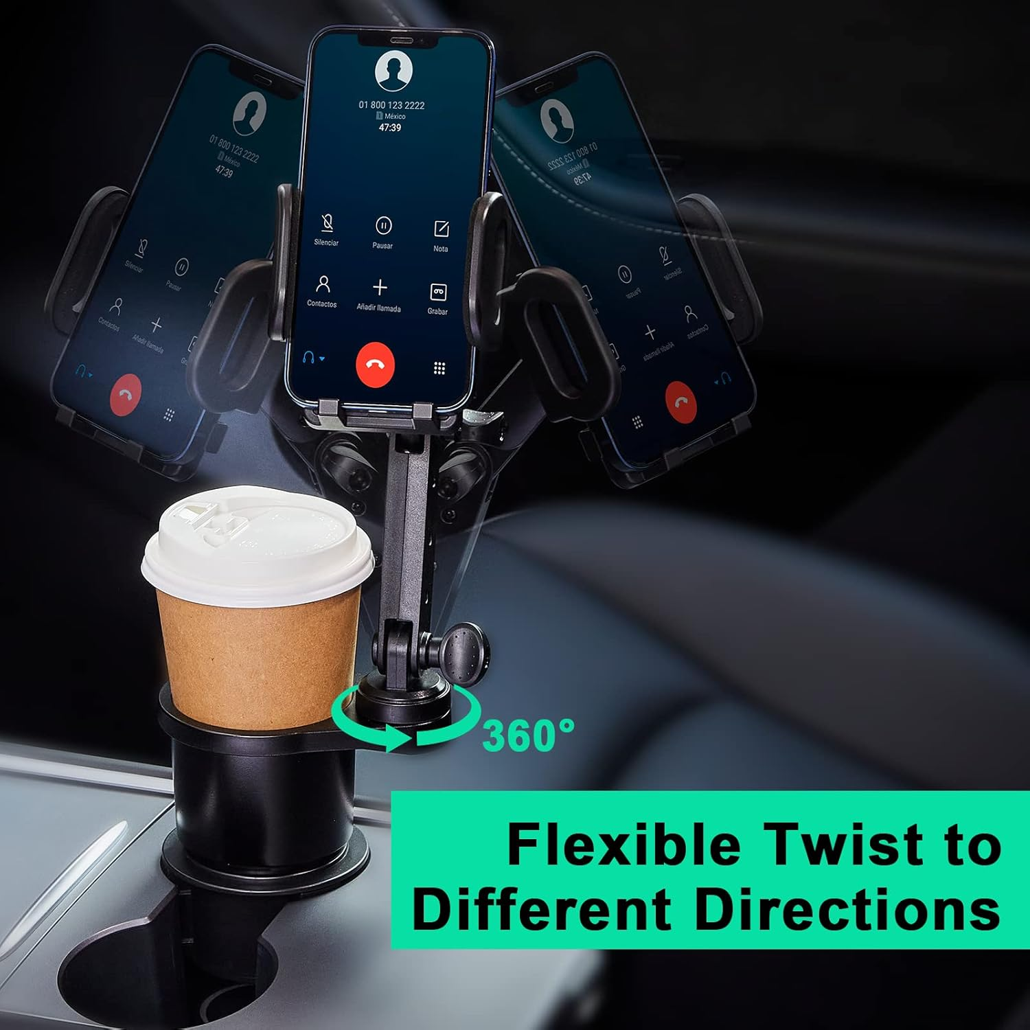 This Hill Cup Holder Expander for Car 360&deg; Rotation Cup Holder Phone Mount Compatible with Iphone/Samsung All Smartphones