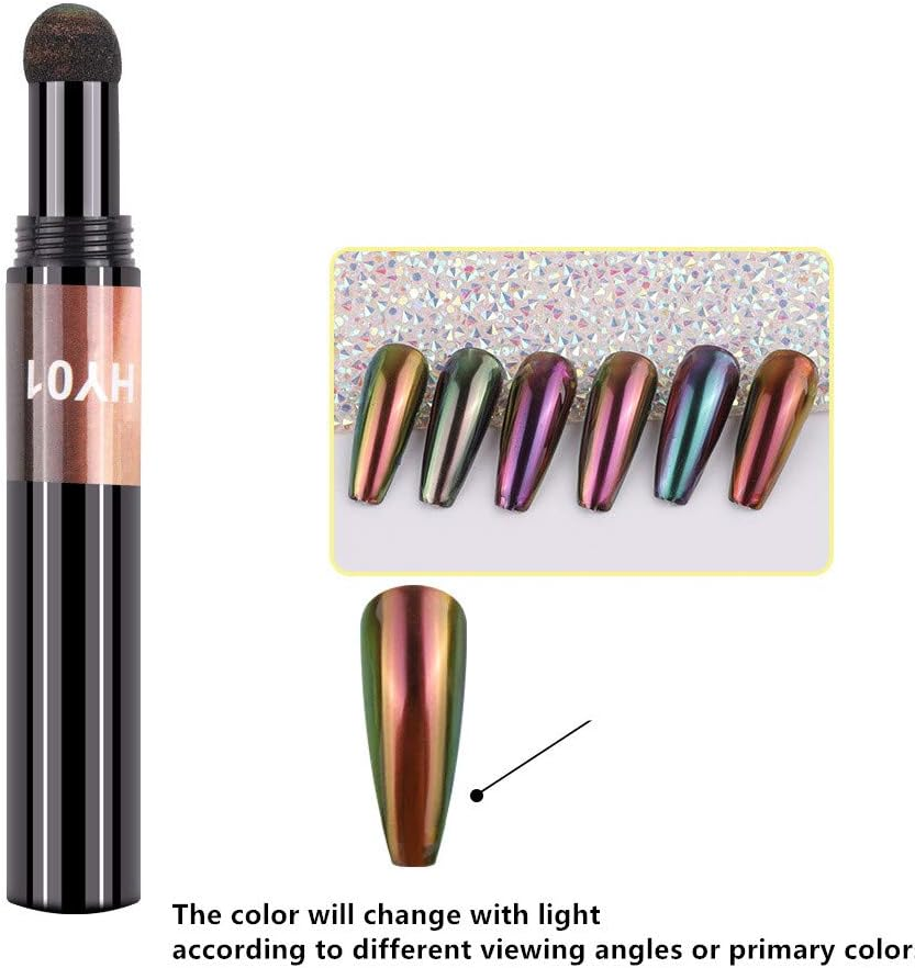 XICHEN 6 Colors/Set Air Cushion Nail Powder Pen Holographic Nails Powder with Mirror Effect, Manicure Cushion Magic Pen, Laser Phantom Series Magic Mirror Powder image number 3