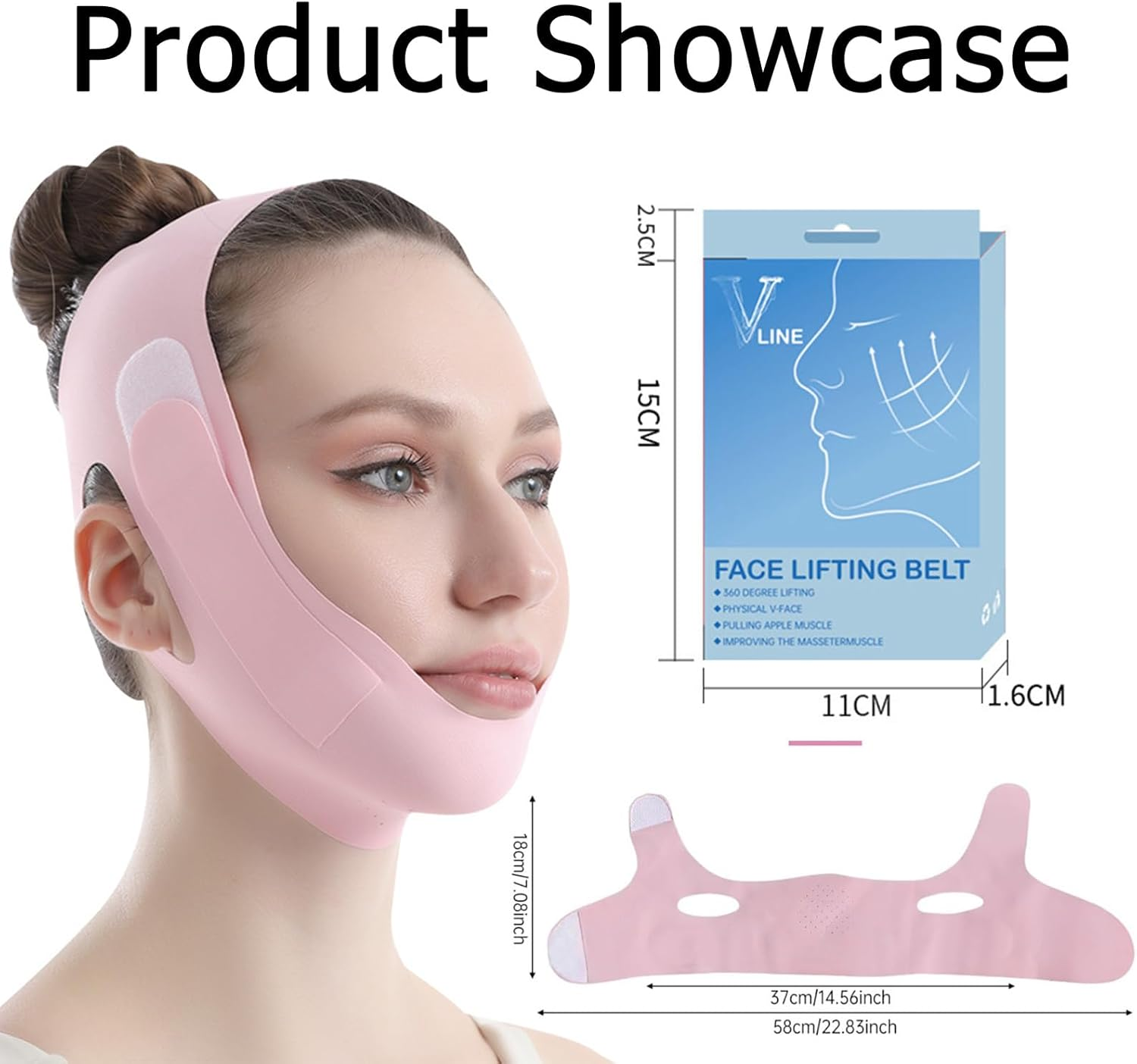 V Line Lifting Mask, Reusable Face Lifting Strap - Sleep Mask for V - Line Shaping, Double Chin and Sagging Shape and Tighten Face, Jaw Exerciser (Pink) - Green image number 4