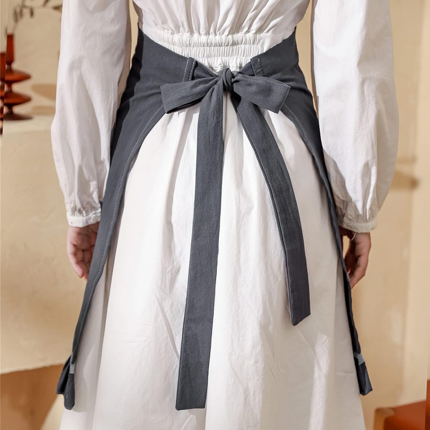 Aoozleny Women Half Apron Retro Waist Apron Ruffle Vintage Apron with Pocket for Chef Cafe Server Waiter Cooking Kitchen - Pink image number 5