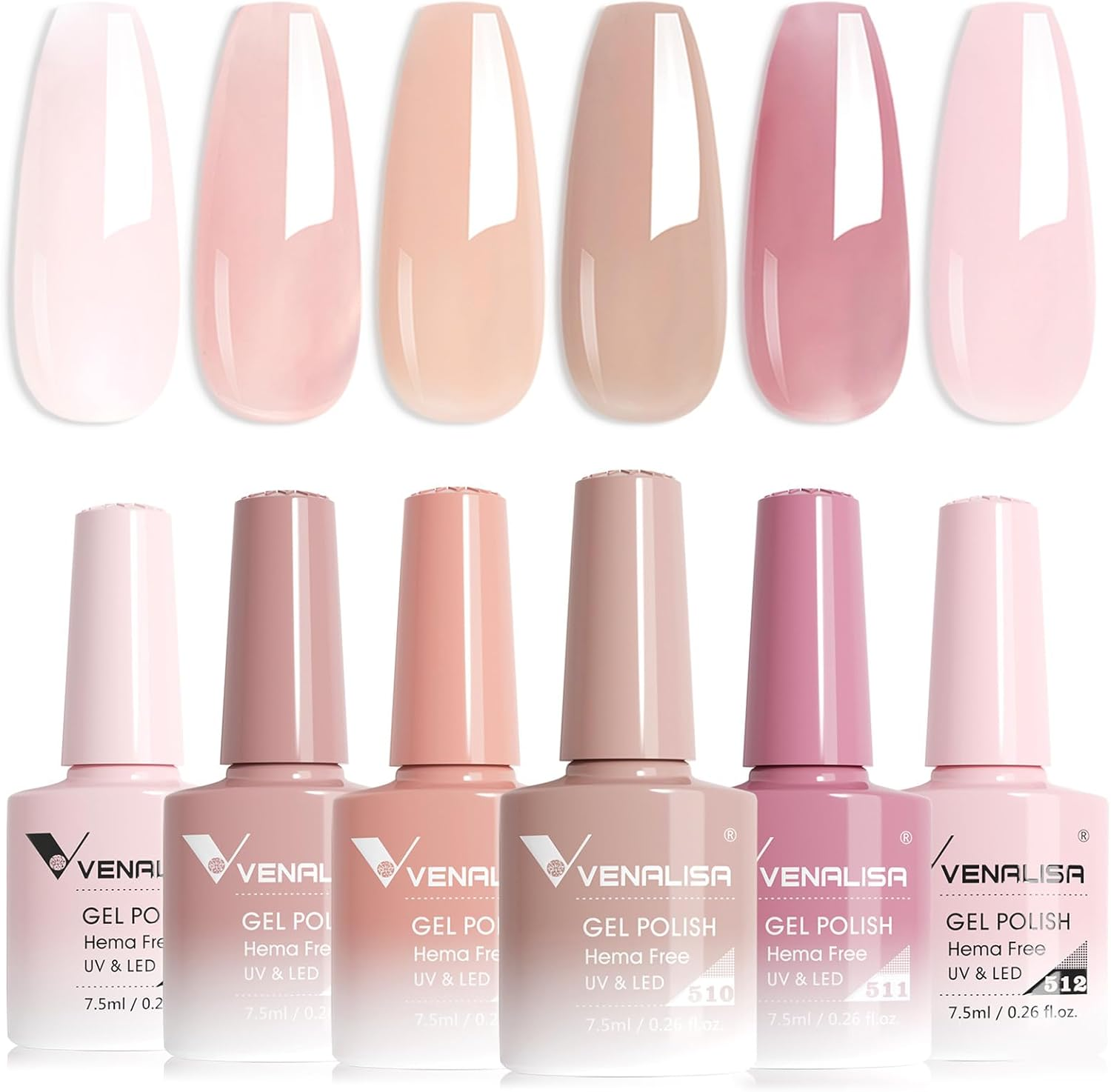 VENALISA 6 Colors Gel Nail Polish Set, Pink Gel Polish Baby Pink Long Lasting Soak off UV