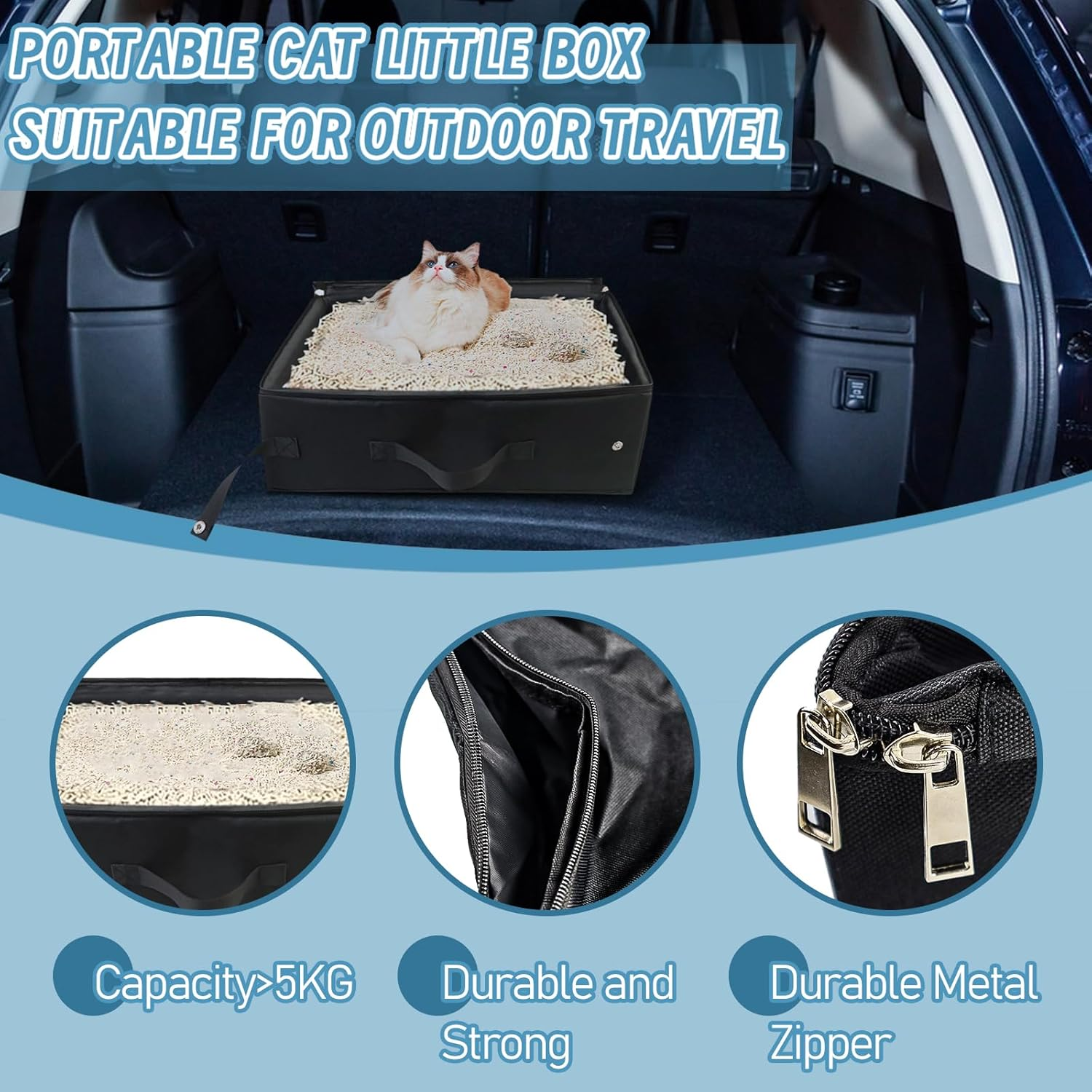 Foldable Cat Litter Tray, Foldable Travel Cat Litter Tray with Lid, Waterproof Cat Litter Tray Made of Oxford Fabric for Large Cats, Foldable Portable Cat Litter Tray for Car, Outdoor Travel with Pets