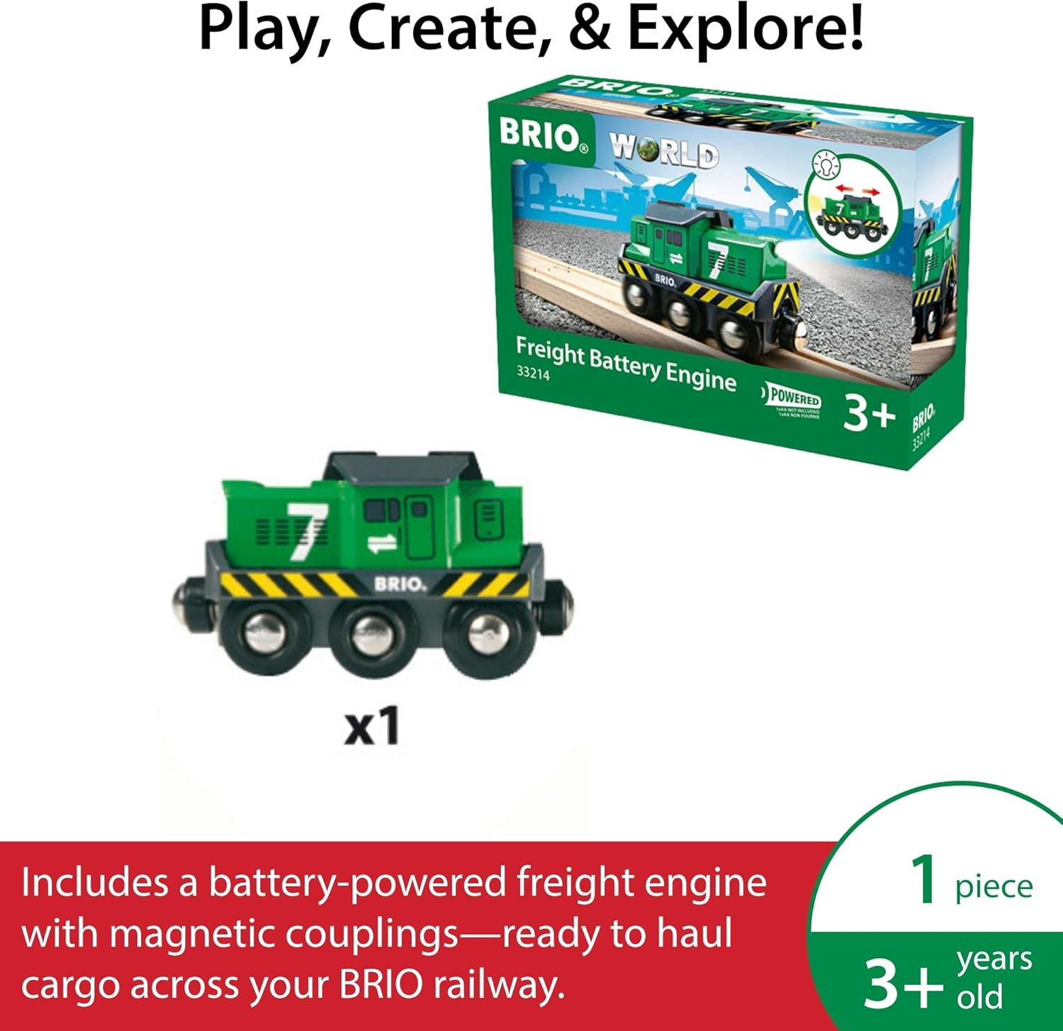 BRIO World 33214 - Freight Battery Engine &ndash; Motorized Wooden Train with Working Headlights, Compatible with BRIO Railway Sets, Fun Play for Kids Ages 3+ image number 6
