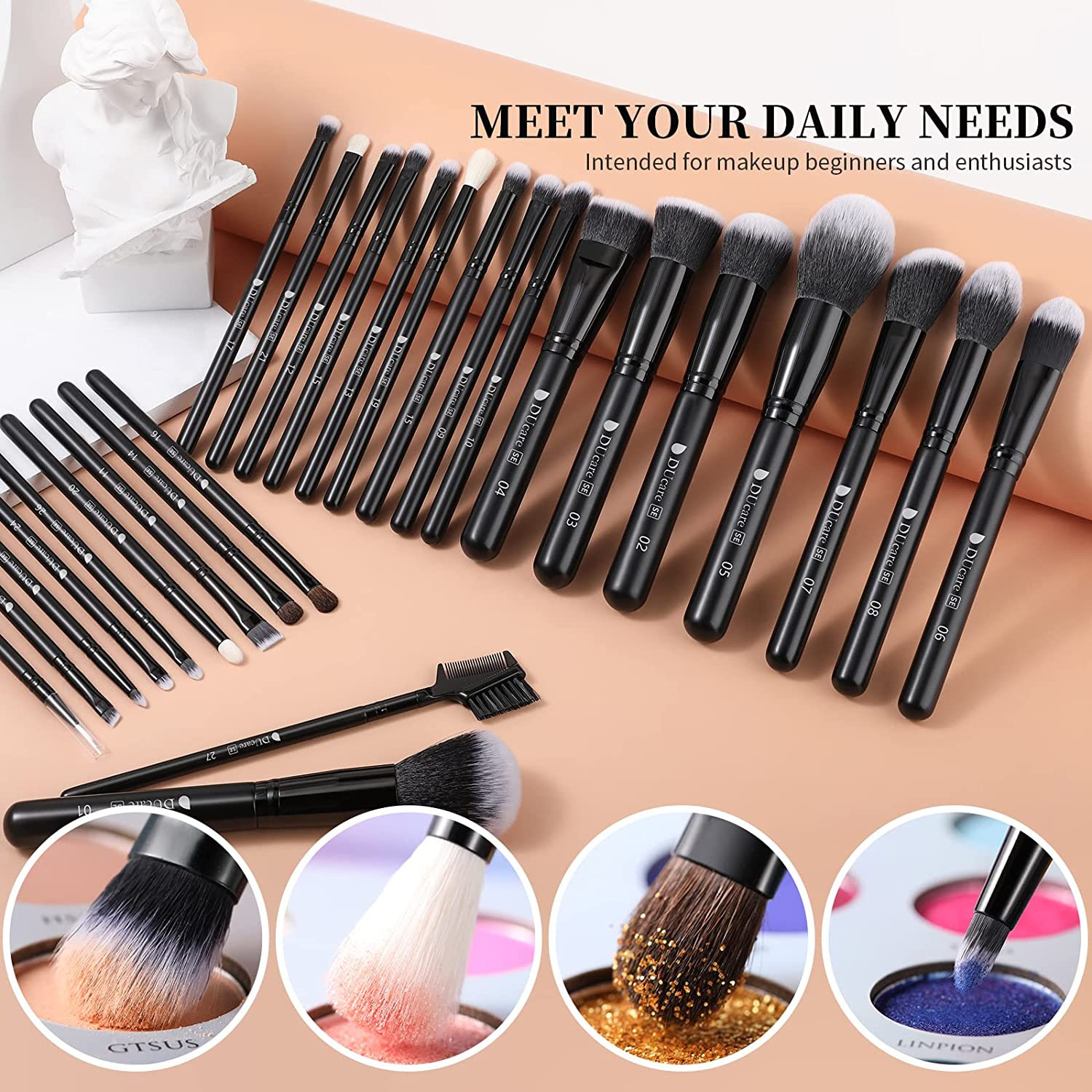 Ducare Makeup Brushes 27Pcs Professional Makeup Brush Set Premium Synthetic Goat Pony Hair Foundation Eye Blending Face Make up Brush Kit image number 6