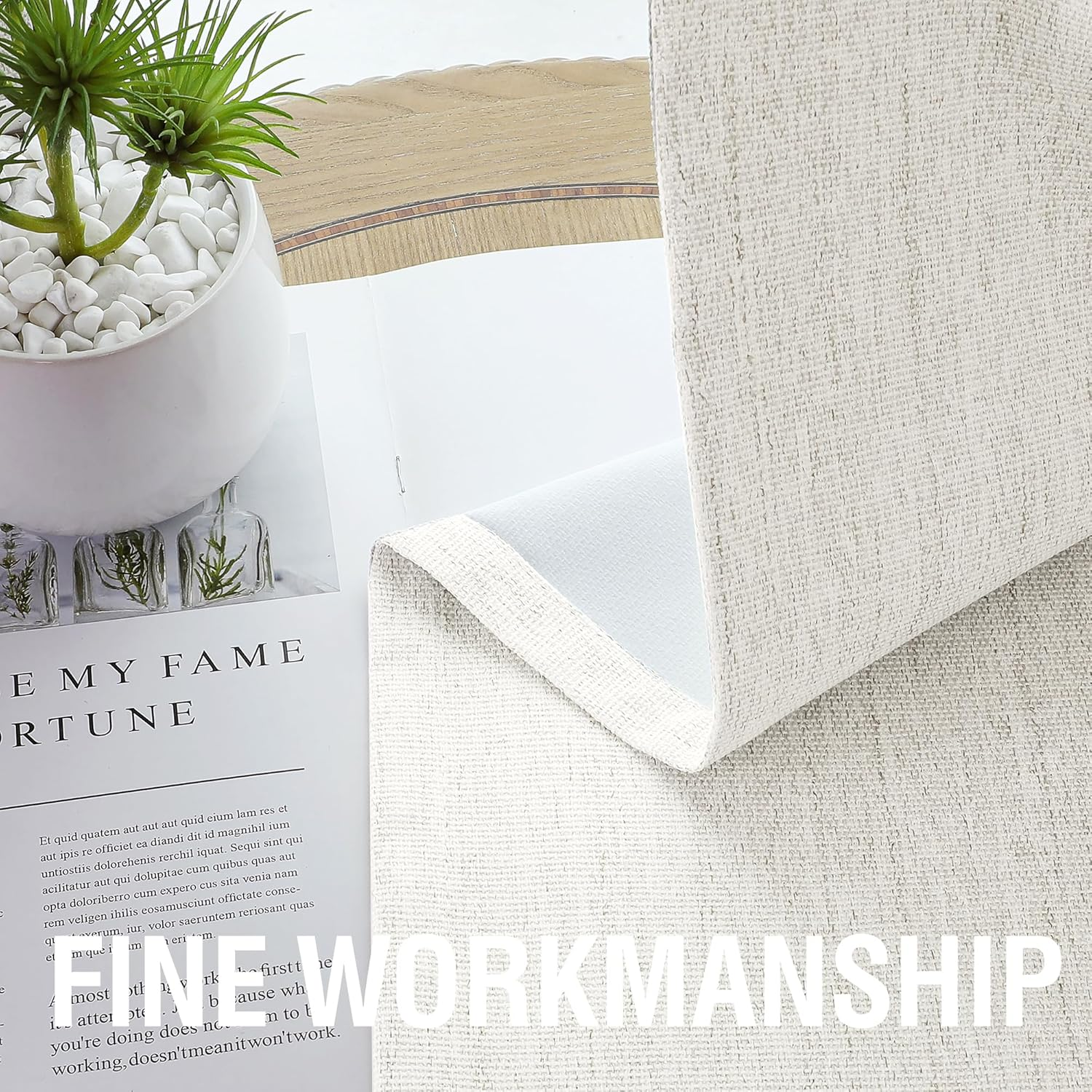 Blackout Curtains Linen Textured Thick Chenille Thermal Curtains Block Out Light and Heat Eyelet Curtains for Bedroom Blockout Curtains 243Cm Drop for Lounge and Spare Room, Heather Ivory image number 3