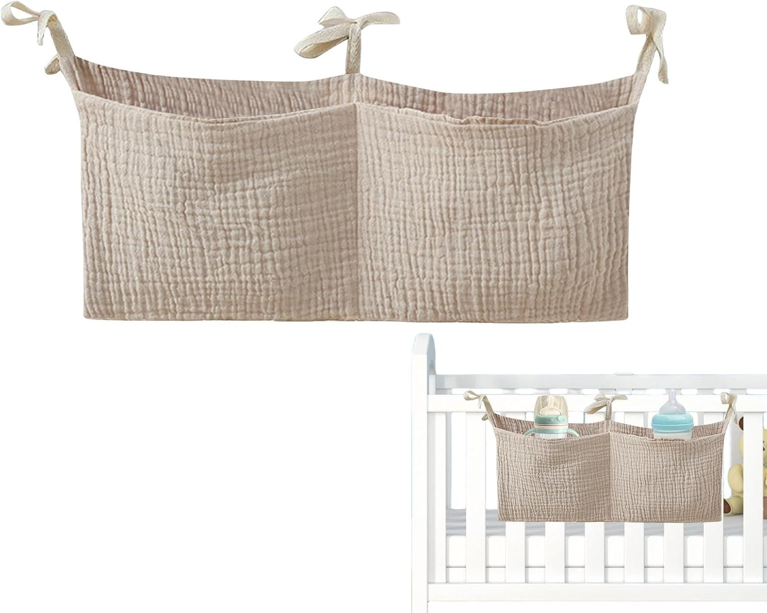 Portable Crib Organizer, Diaper Nursery Bag, Baby Bedding Organizer, Nappy Storage Bag, Multi-Use Baby Bedside Storage Bag, Cotton Diaper Organizer for Crib and Nursery, 38X18 Cm, image number 2