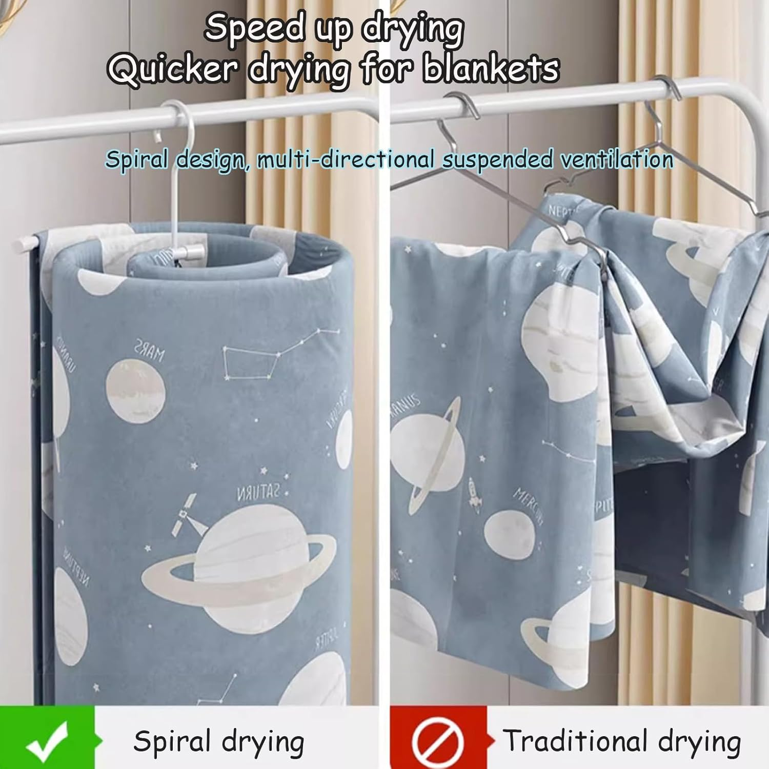 Taoluwin Spiral Sheet Hanger, 360&deg; Rotating Bed Sheets Drying Rack with Thickened Frame, Space-Saving Quilt Hanger for Faster Airflow & Fabric Protection