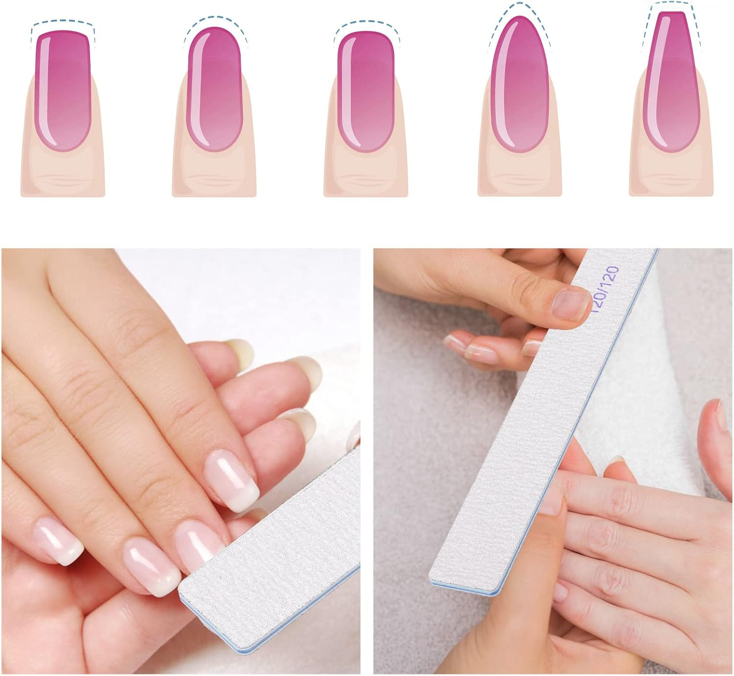 25 Pieces 120 Grit Rectangle Nail Files for Acrylic Nails and Natural Nails, Reusable Nail Buffers Double Sided Emery Boards Manicure Tools image number 3