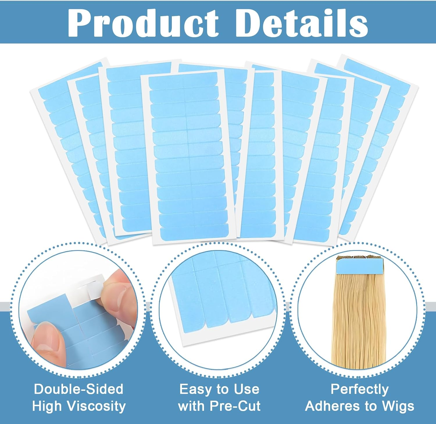 Jotia 240Pcs Blue Hair Extension Tape, Double Sided Adhesive Wig Tape Replacement Tape for Hair Extensions image number 6