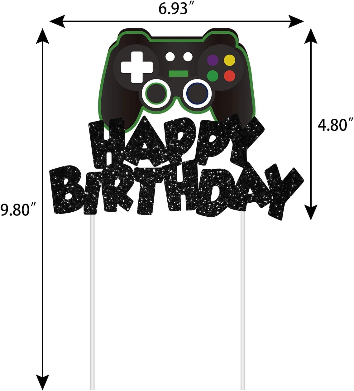 Video Game Cake Topper Glitter Game Controller Happy Birthday Cake Topper Cake Decorations Picks for Kids Gaming Themed Birthday Party Supplies - 24 Pack Candy Bas image number 6
