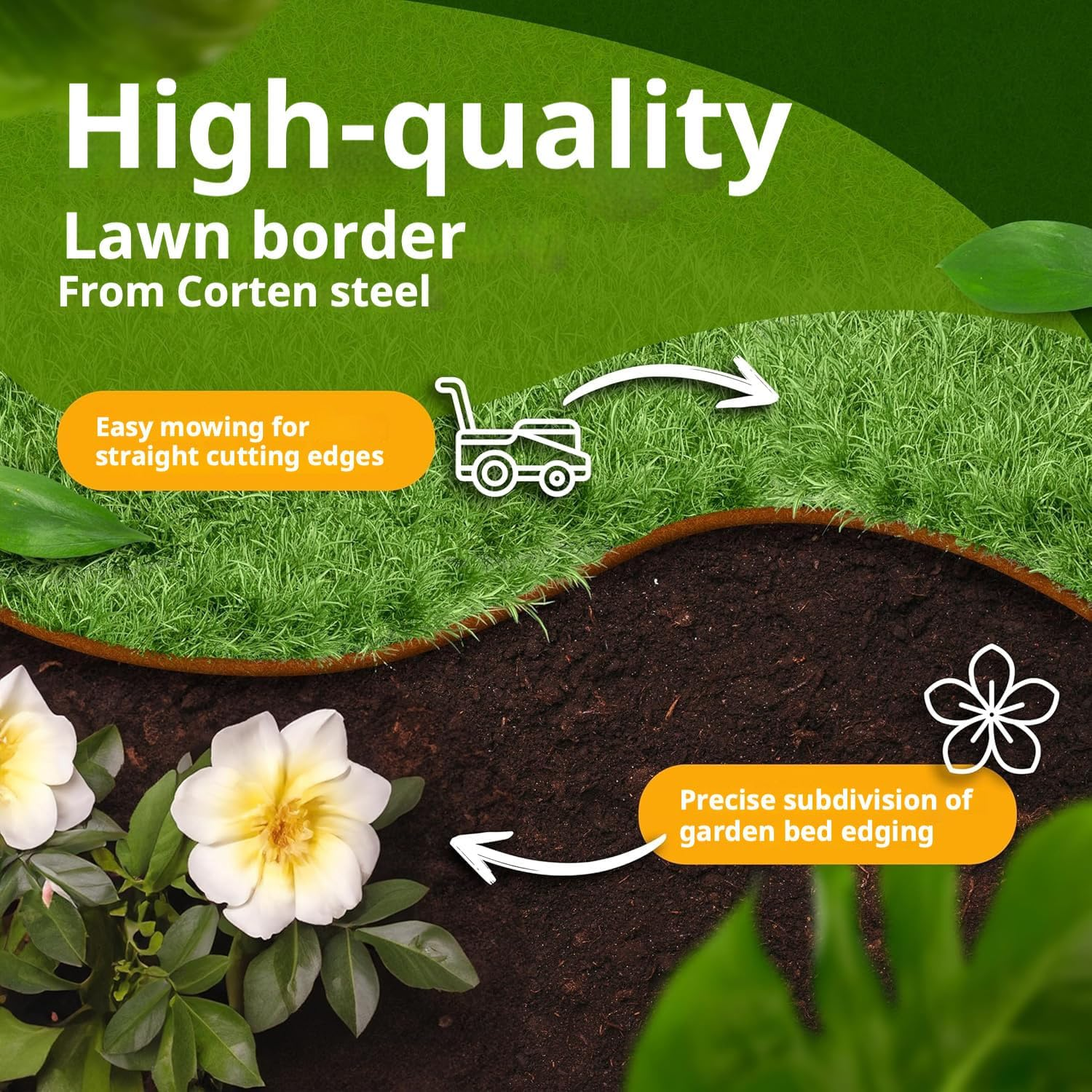 10M Metal Garden Edging Corten Steel Landscape Edging Flexible Lawn Border with Smooth Edges Rust-Resistant Flower Bed Edging Border image number 2