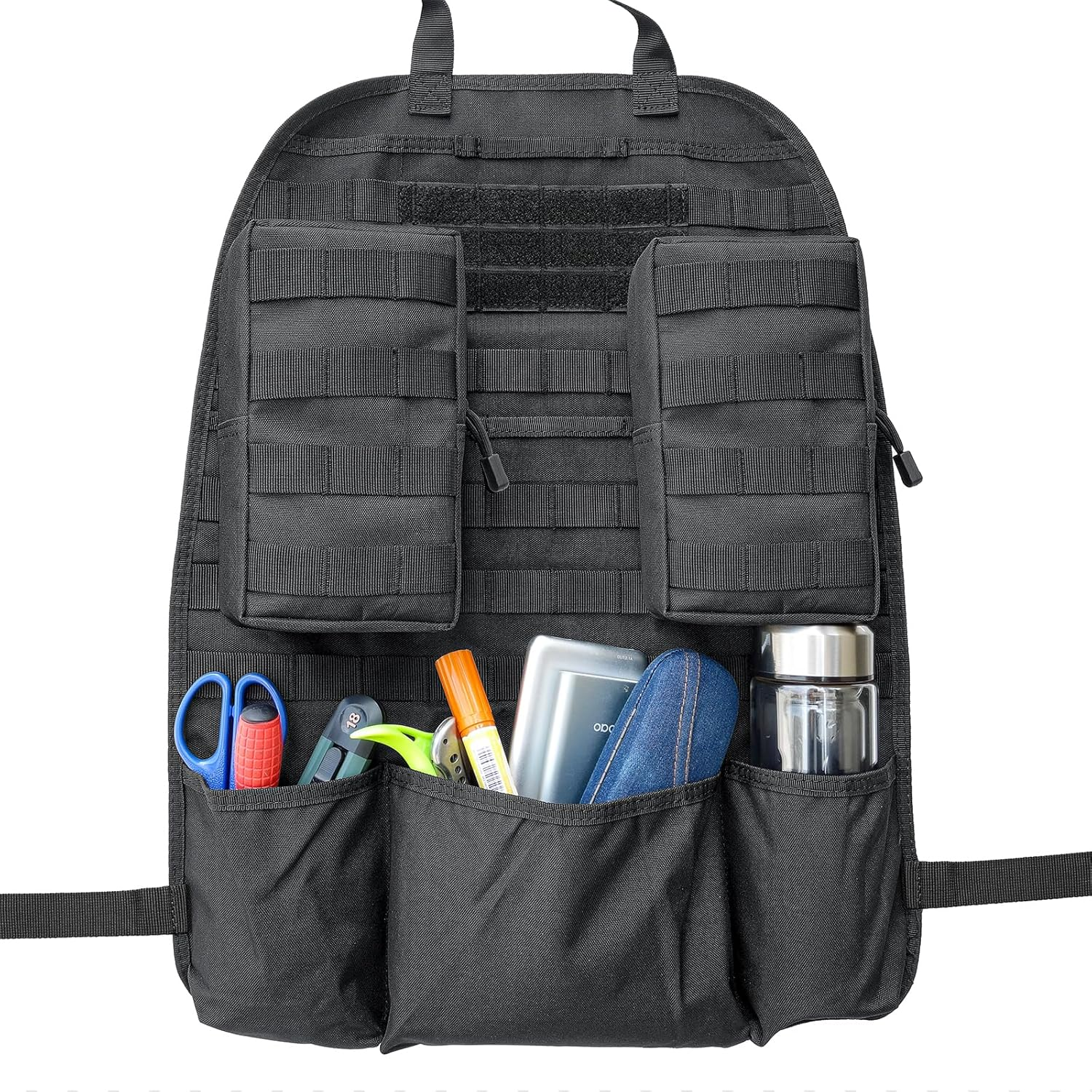 Molle Car Seat Organiser - Tactical Car Seat Back Organizer with 1 Molle Panel + 2 Molle Pouches (Style I)