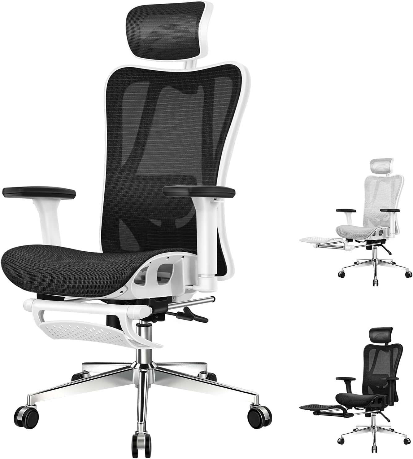 ALFORDSON Ergonomic Mesh Office Chair with 3D Armrest, Executive Study Computer Chair with Adjustable Headrest & Footrest, Recline & Tilt Gaming Desk Chair with Adaptive Lumbar Support, Black
