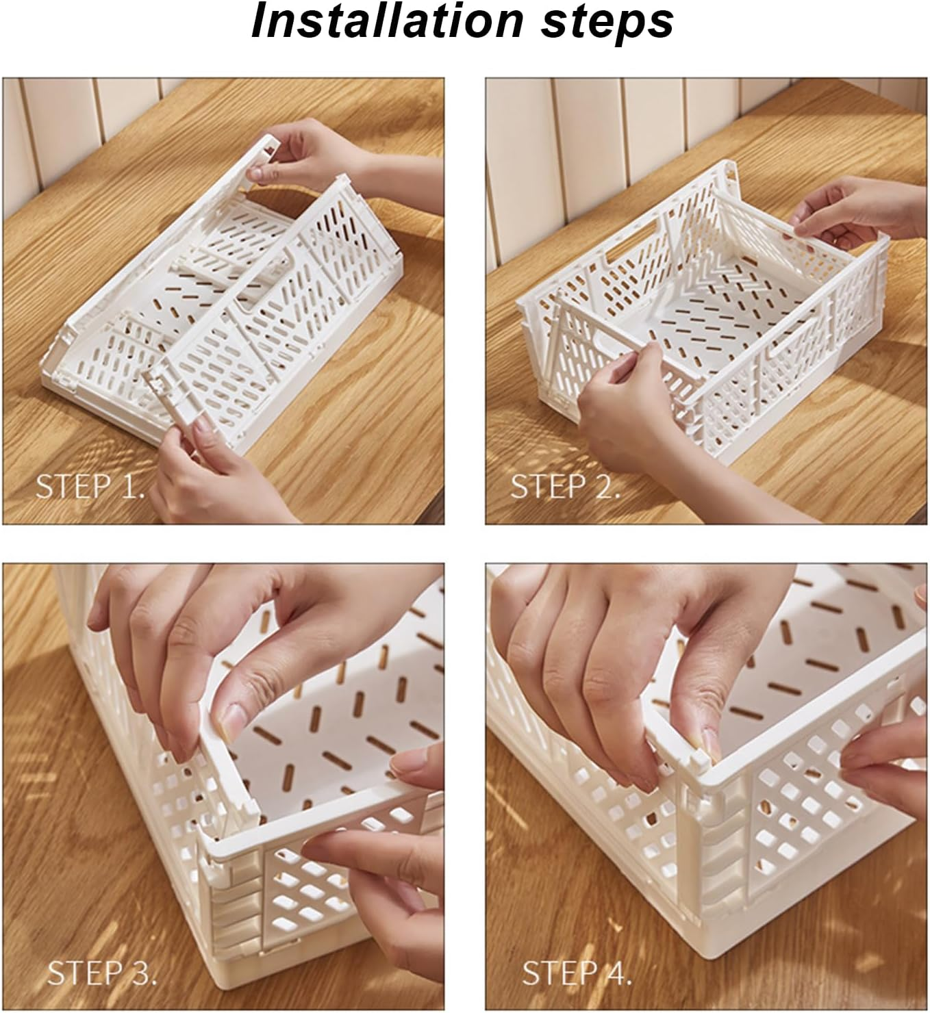 Wesoke Foldable Plastic Storage Basket, Small Collapsible Crates for Organizing, Medium Stackable Folding Organizer Bins for Desk Organization for Home Kitchen Bedroom Bathroom Office, White image number 3