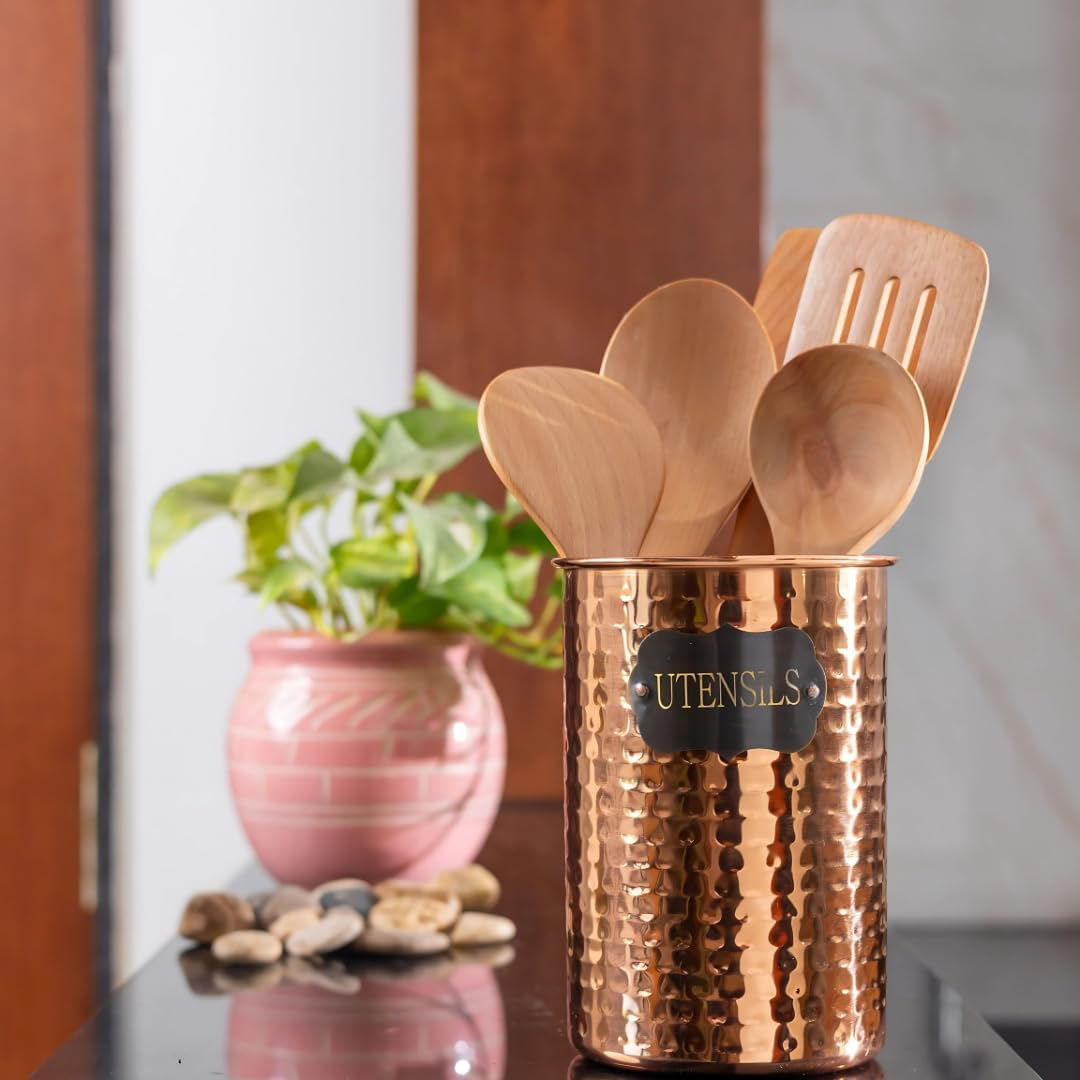 POSHGRAM Copper Utensil Holder - Premium Stainless Steel with Elegant Copper-Plated Finish, Spacious 5.5&rdquo; Diameter X 7.5&rdquo; Height Design, Sturdy Base, Ideal for Kitchen Accessories image number 2