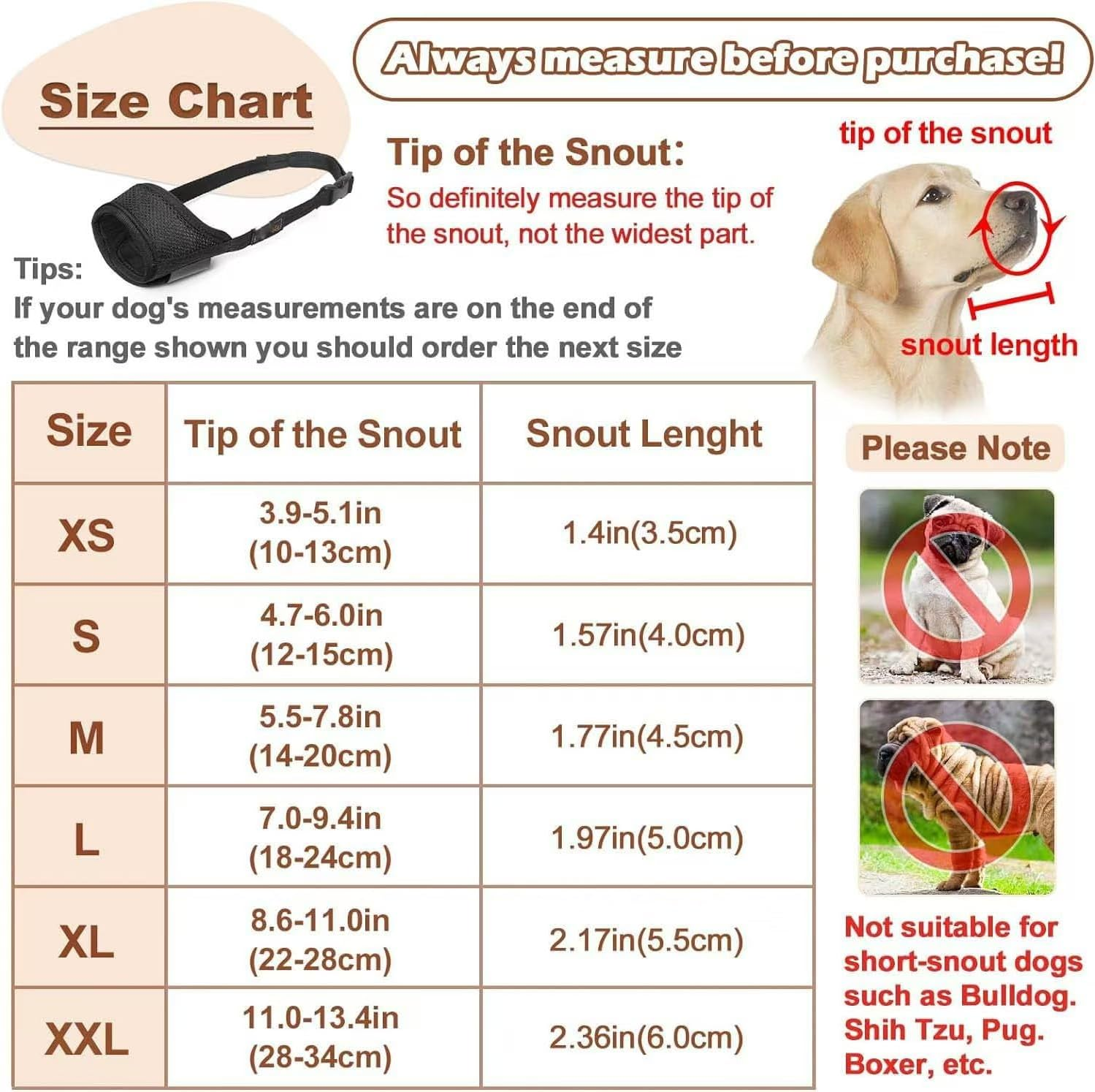 Short Snout Dog Muzzle, Small Muzzle for Chihuahua Shih Bully Boxer Puppy, Soft Fabric Muzzles for Grooming Vet Visits, Prevent Biting Chewing Fighting (Black, XXL) image number 5