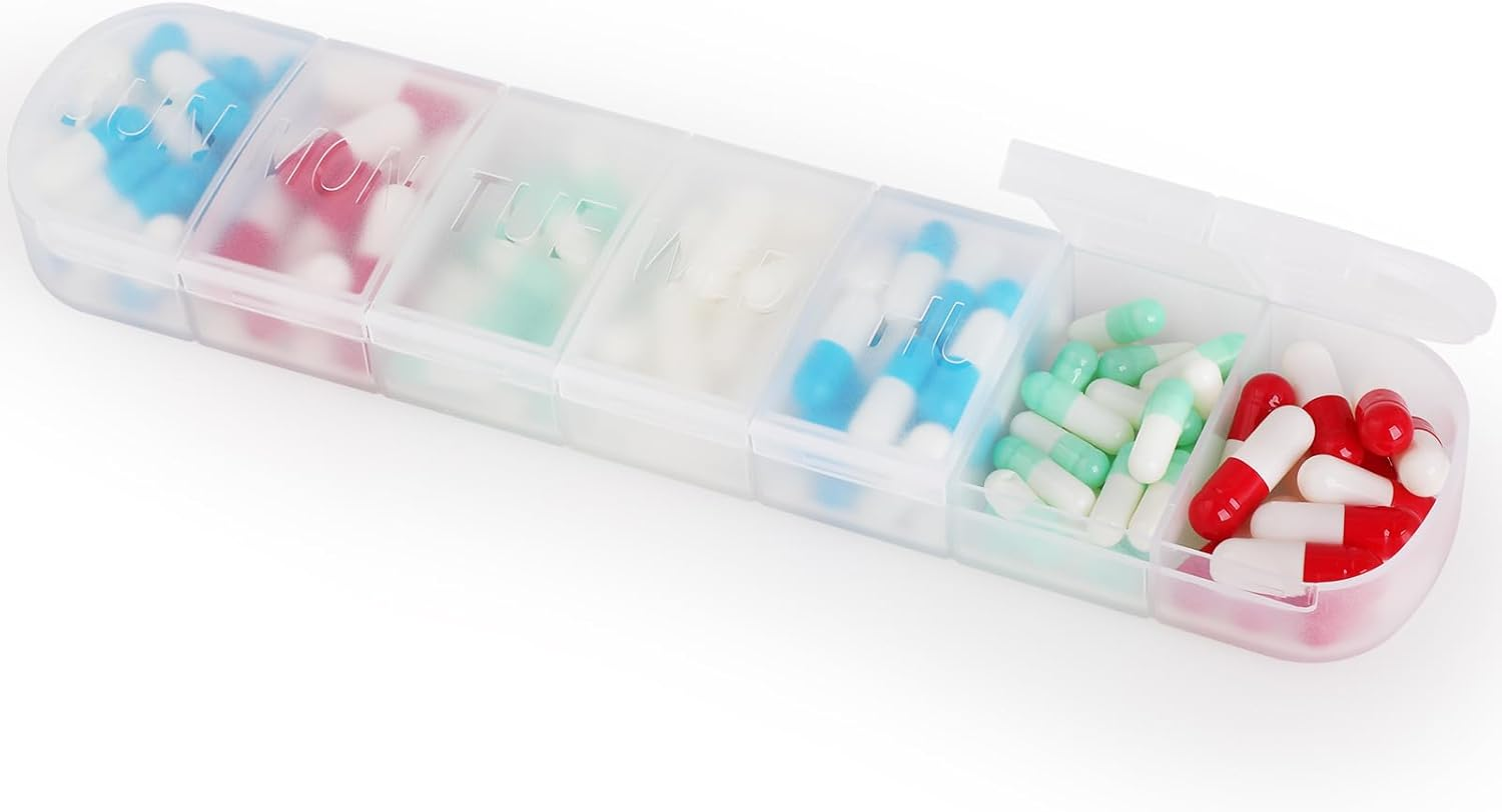 Weekly (7-Day) Pill Organizer,Joogee Travel Pill Organizer,Vitamin Planner, and Medicine Box Small Pill Container for Pocket Purse Medicine Organizer
