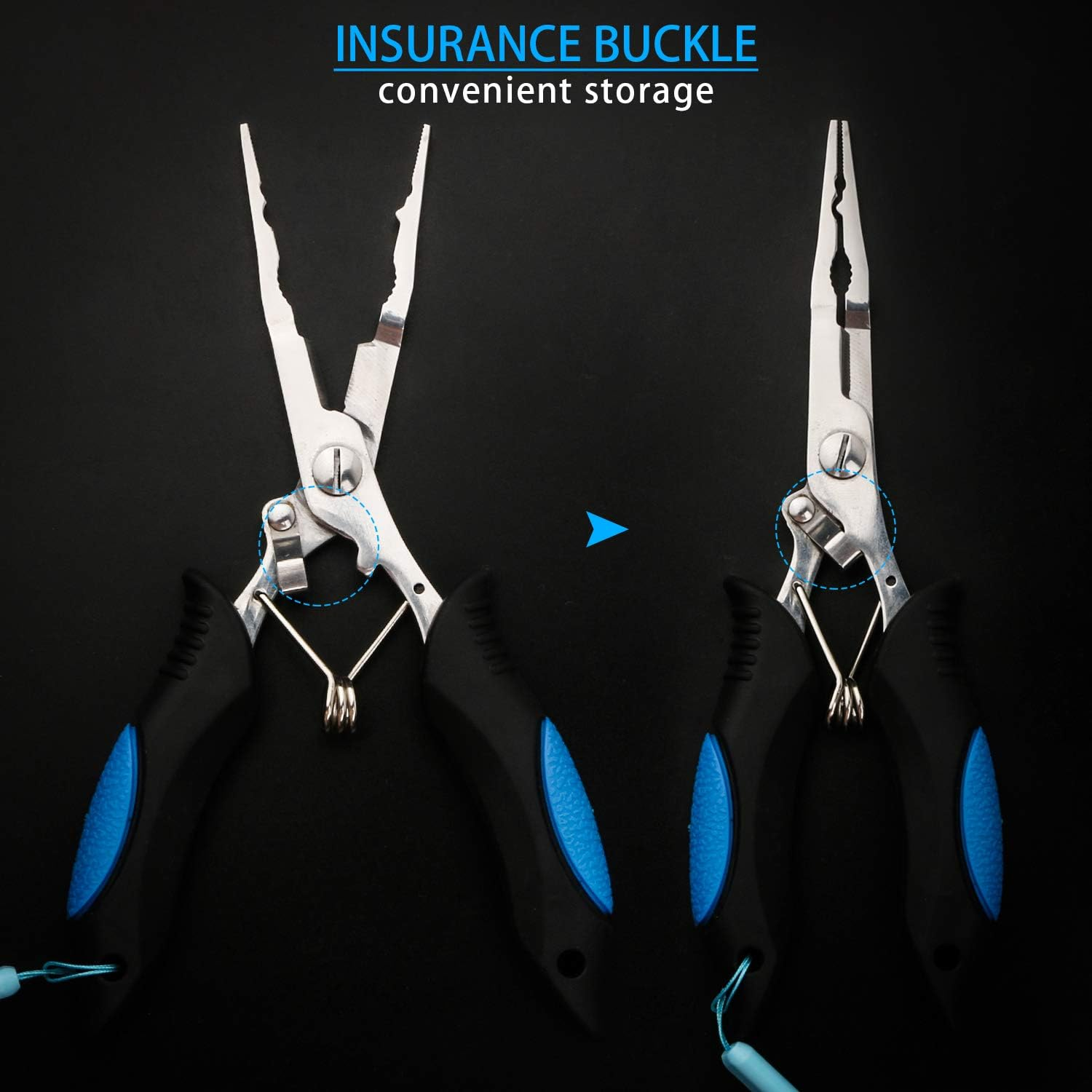 Supsshop Fishing Long Nose Pliers Stainless Steel Fish Hook Remover Split Ring Pliers Fishing Line Cutter Tools 3 Size Lanyard Fishing Gear with Lanyard for Freshwater Saltwater - 22.6Cm/8.89Inch Pliers image number 2