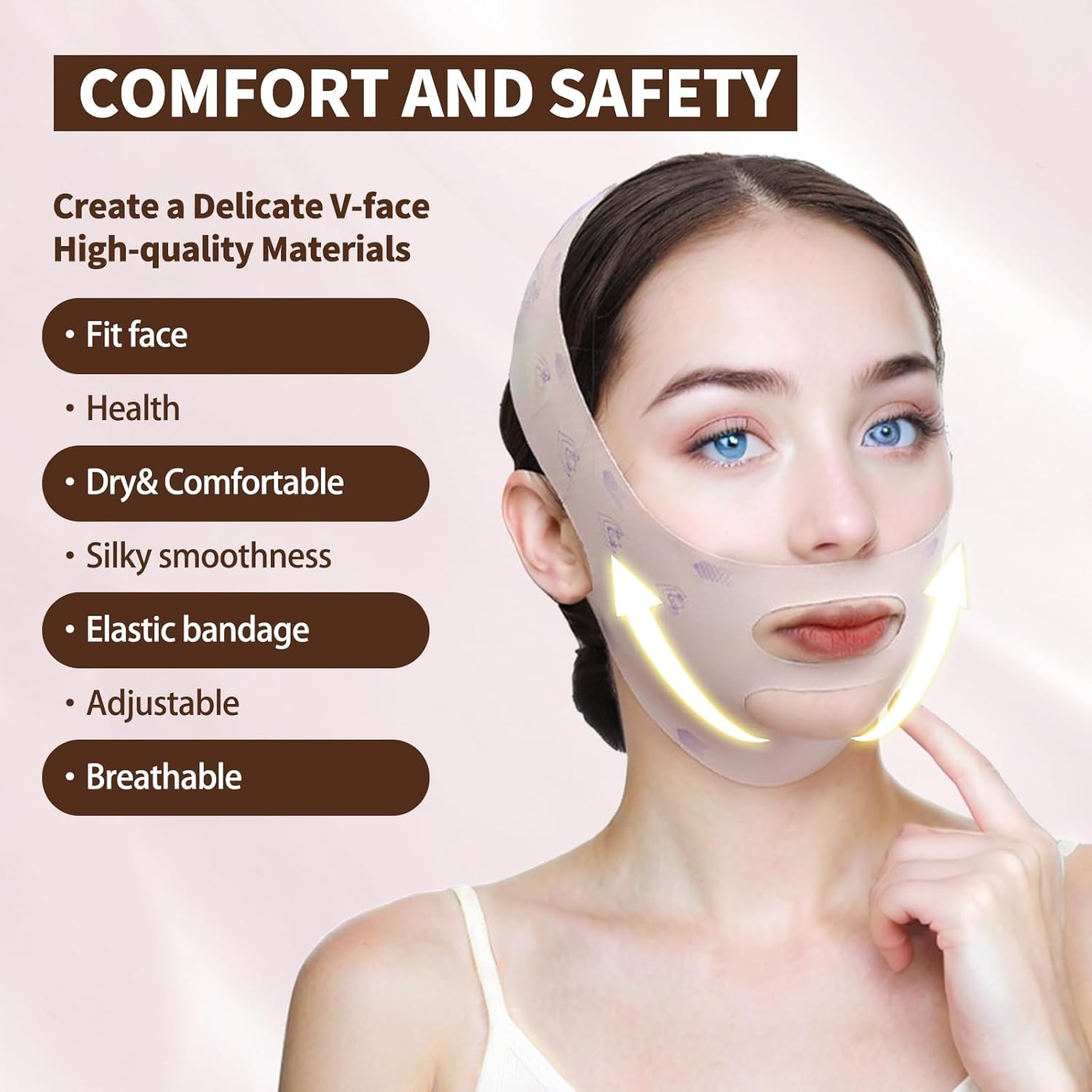 Chin Strap for Sleeping, V Line Chin Face Lifting Mask, Double Chin Reducer Eliminator for Women, Jawline Mask with Breathable & Comfortable Design, Face Wrap for Overnight Skincare (1Pcs) image number 6