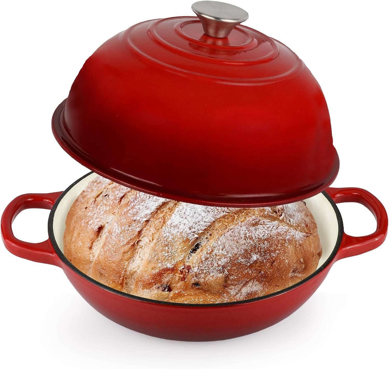 Enameled Cast Iron Bread Oven, 26Cm Bread Dutch Oven for Sourdough Bread Baking, 6 Quarts Bread Pan with Dome Lid, Non-Stick Cookware for Homemade Bread, Pink