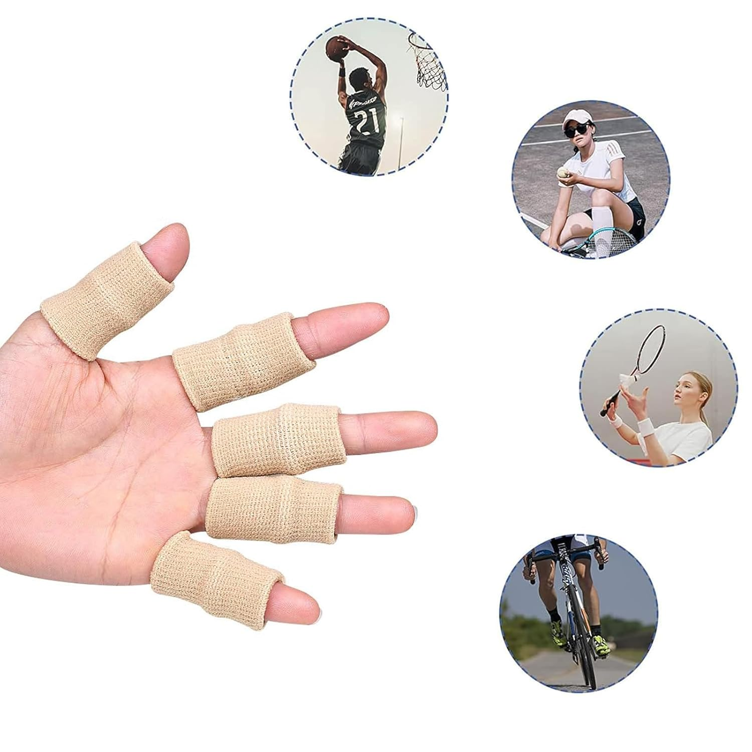 10Pcs Stretchy Protector Sleeves, Sport Sleeves Thumb Braces Support Elastic Compression Protector Guard for Relieving Pain, Trigger Finger, Arthritis,Finger Protection for Basketball Tennis and All Sports. (Skin Color) image number 2